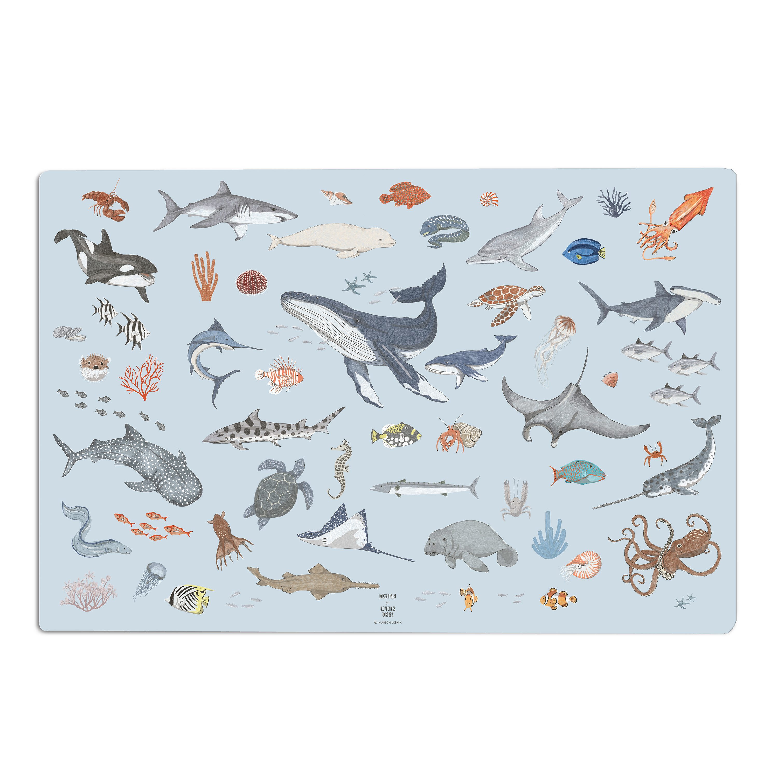 Schreibtischunterlage für Kinder – „Ocean Animals“ – 60 x 40 cm – aus Premium Vinyl