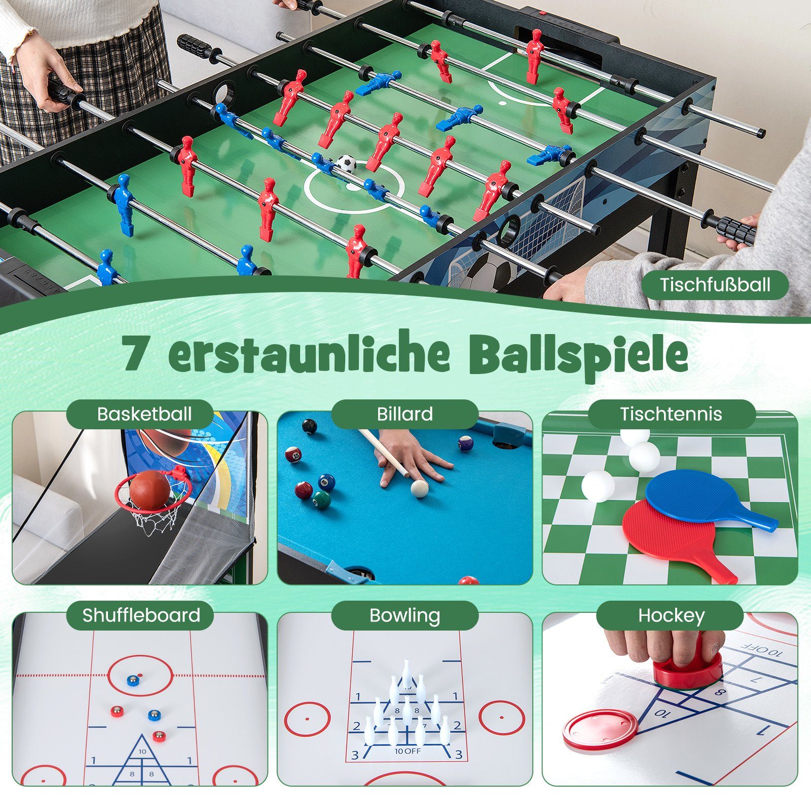 COSTWAY Kickertisch 15 in 1, Spieltisch Multifunktionstisch 109x105x90,5cm