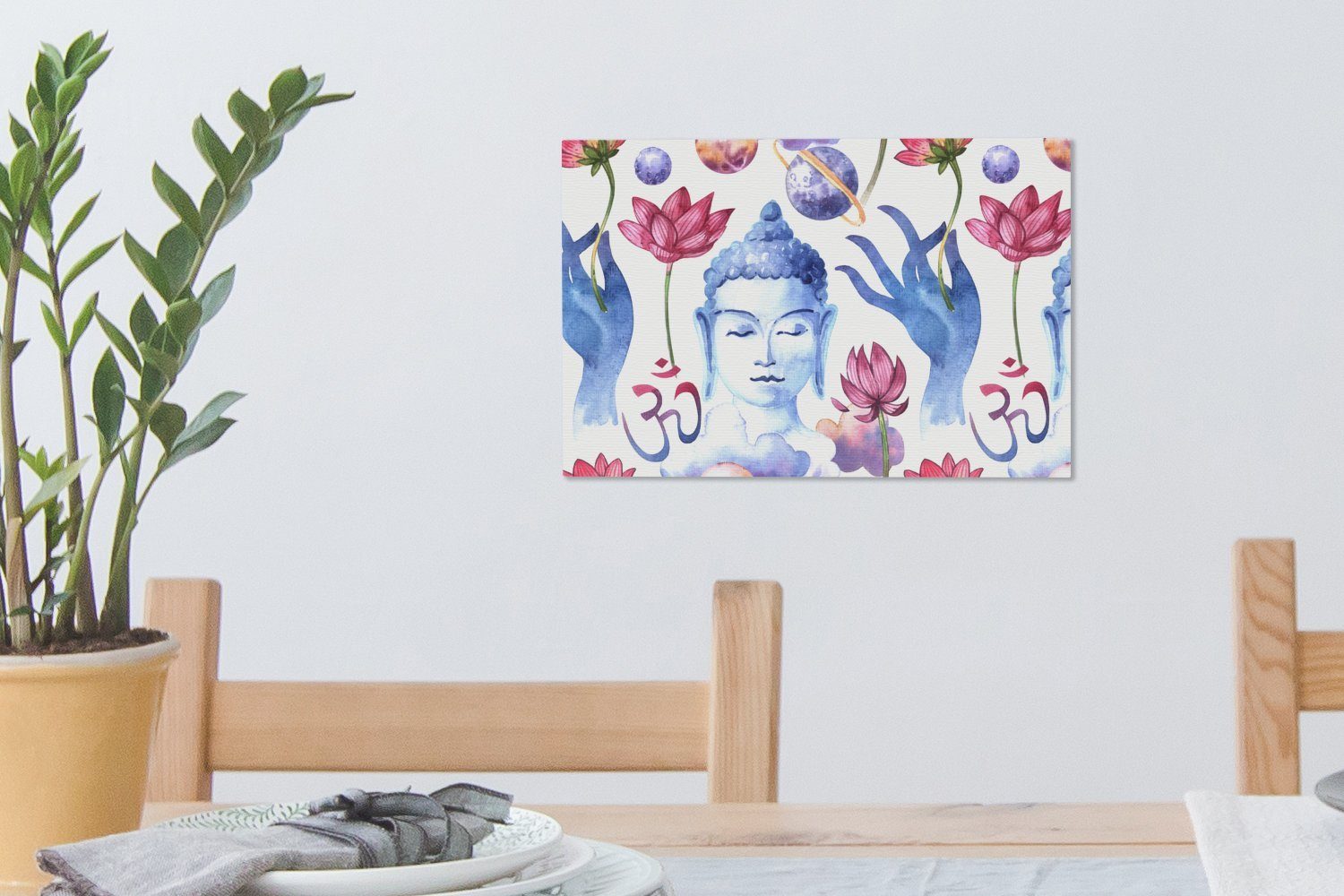 Blumen, Leinwandbild Muster cm (1 Leinwandbilder, Aufhängefertig, Wandbild OneMillionCanvasses® Buddha Wanddeko, - St), - 30x20