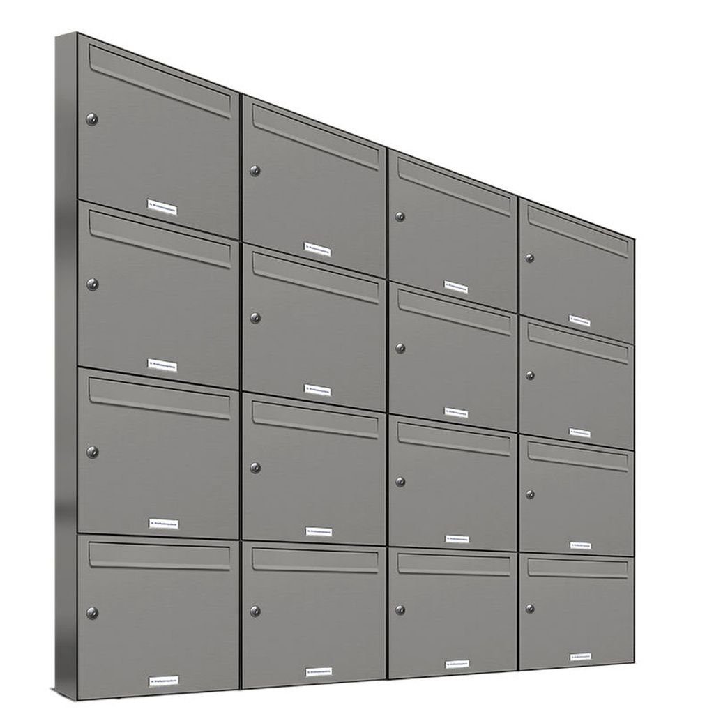 AL Briefkastensysteme Wandbriefkasten 16er Premium Briefkasten Aluminiumgrau RAL 9007 für Außen Wand 4x4S