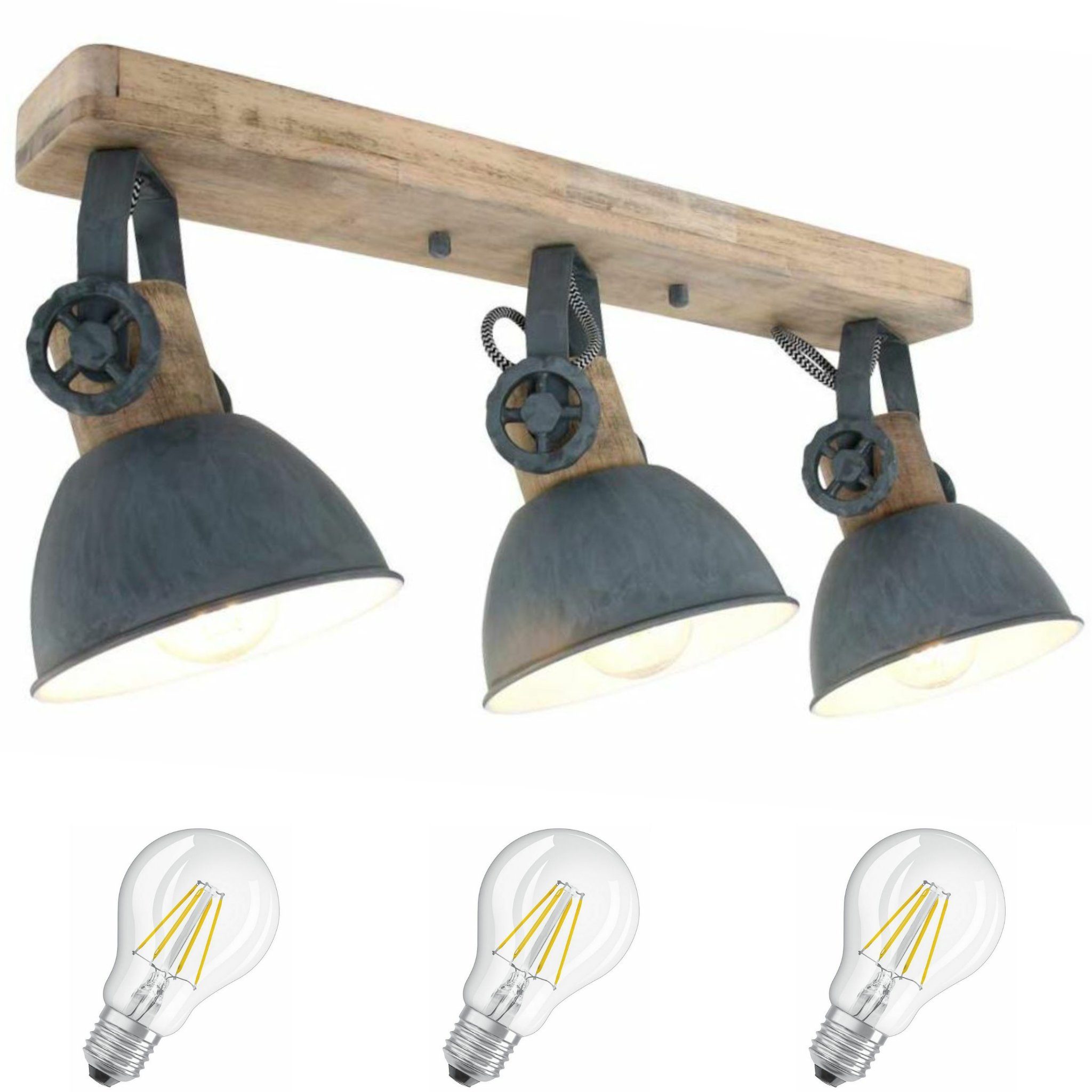 Lichthandel Hoch LED Deckenleuchte moderne Deckenlampe Industrie Vintage Retro Holz Metall incl. 7W LED, LED wechselbar, Warmweiß, Rustikal & Vintage Design