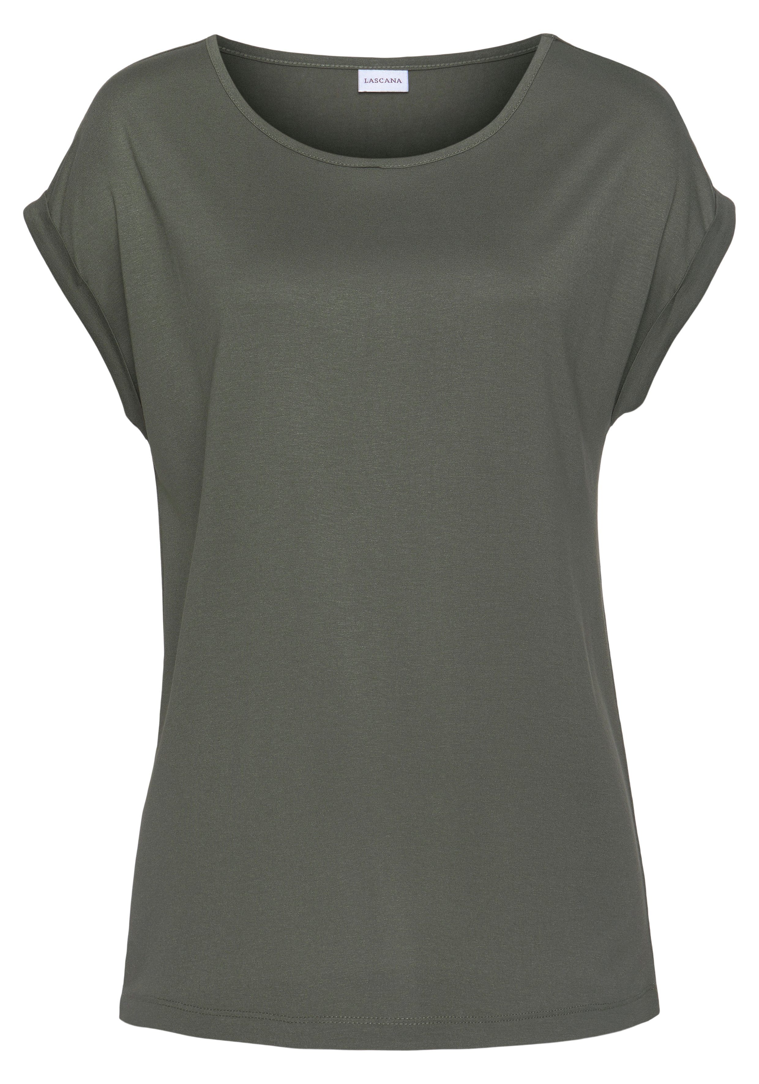 LASCANA Kurzarmshirt mit Rundhalsausschnitt, Jerseyware, Ärmelaufschlag, günstig online kaufen