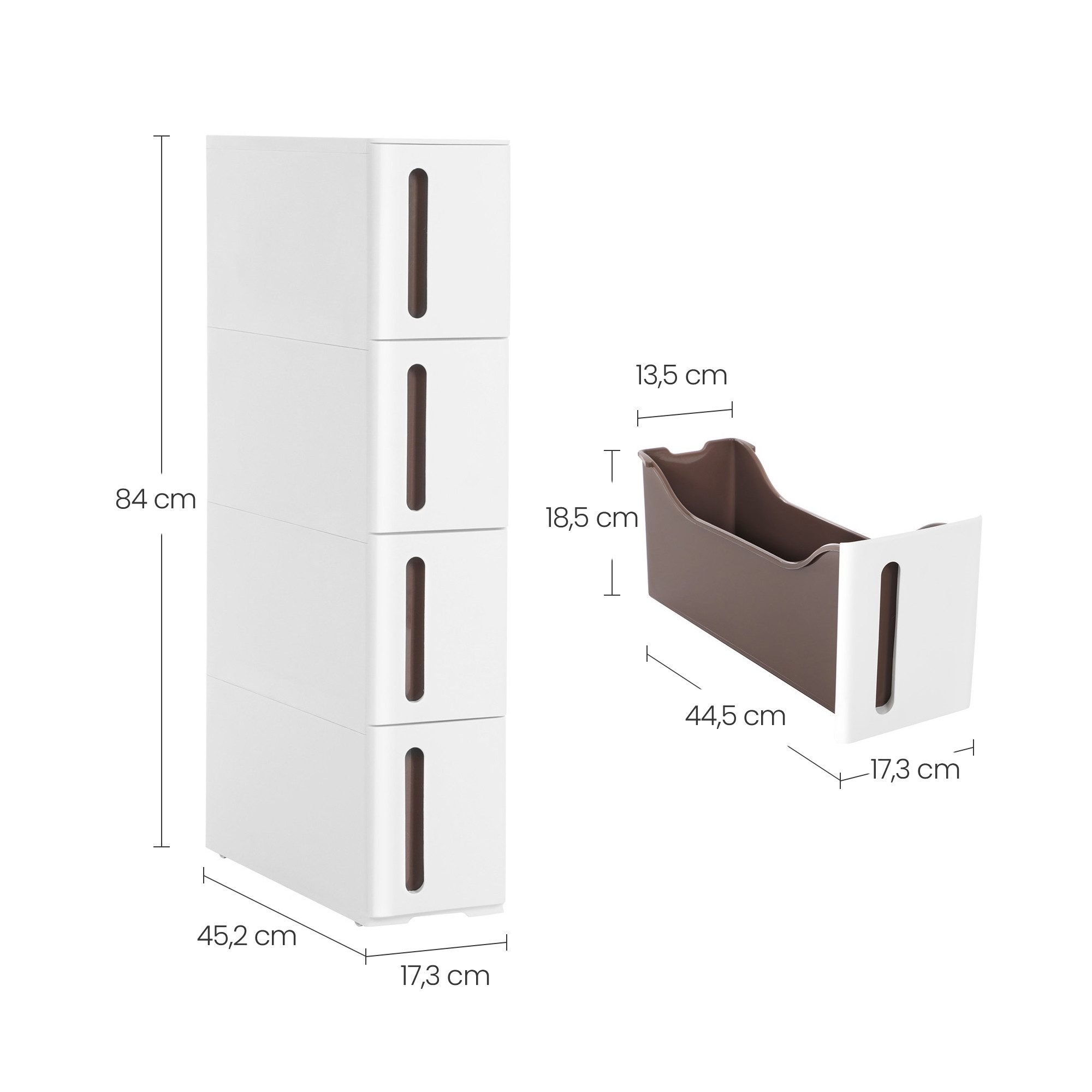 SONGMICS Beistellwagen Nischenregal mit Rollen, Rollwagen, 4 tiefe Schublad günstig online kaufen
