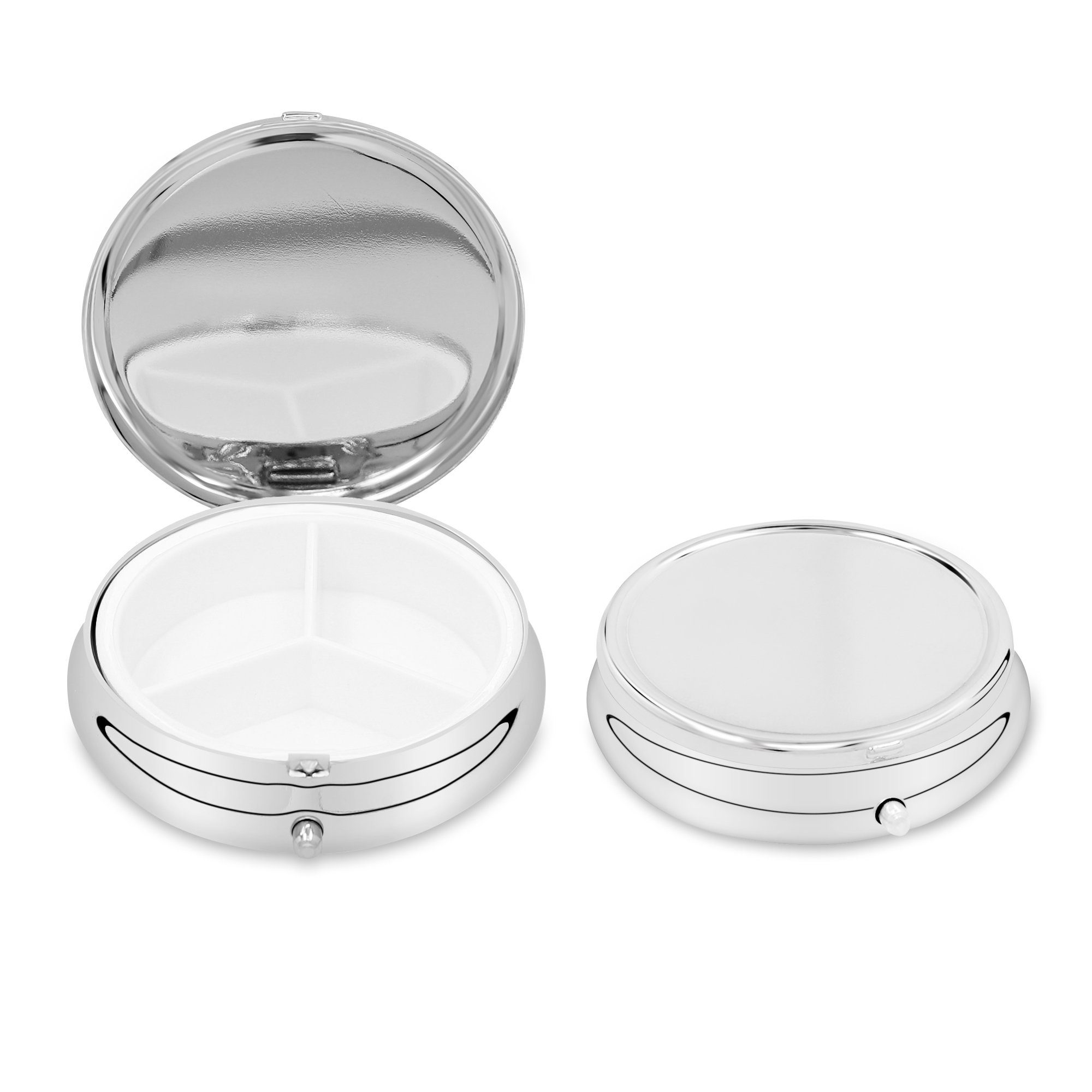 kwmobile Pillendose kwmobile 2x Edelstahl Pillendose mit 3 Fächern - 5,2 x 1,7cm - runde (2 St), 2x Edelstahl Pillendose mit 3 Fächern - runde Tablettendose Box