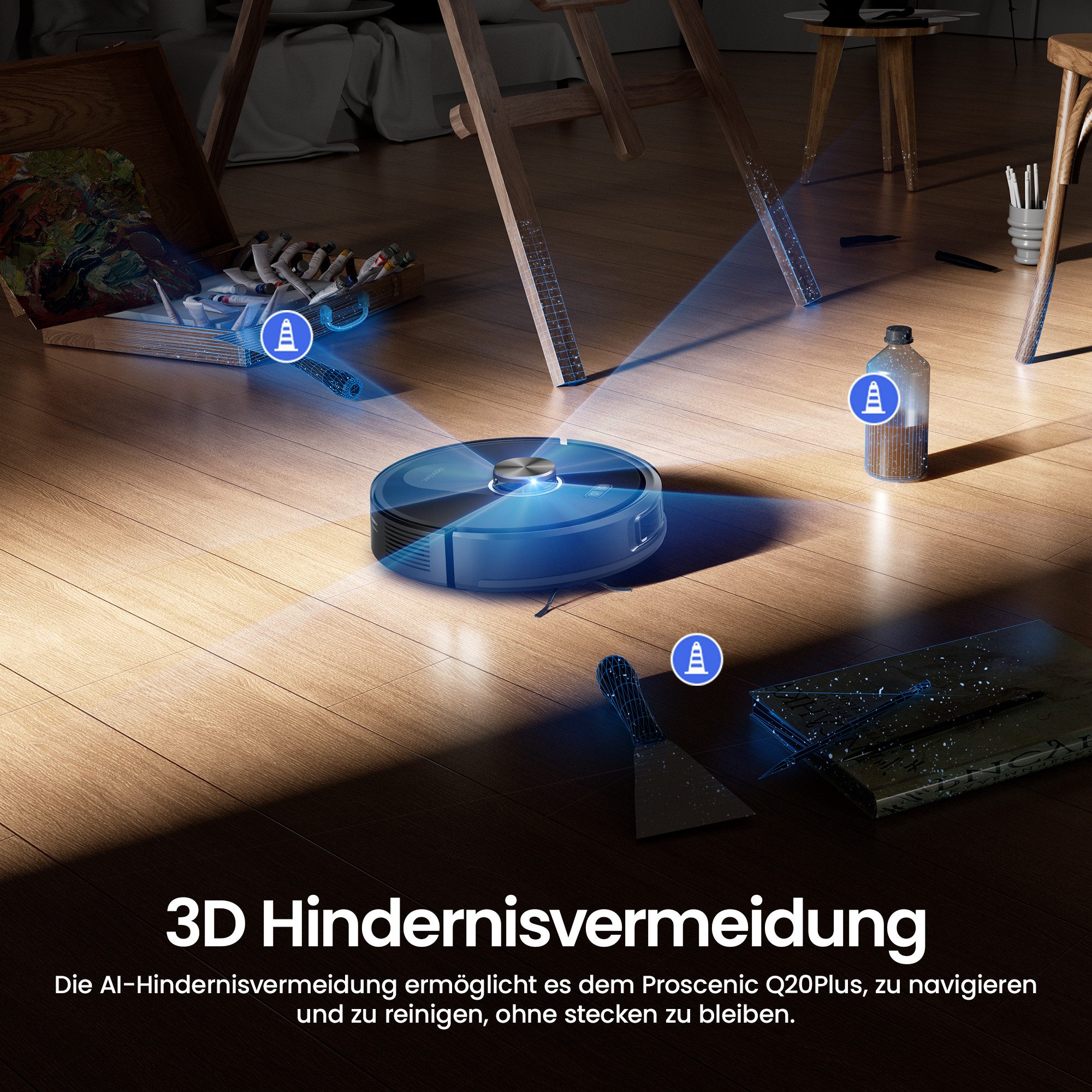 Proscenic Saugroboter mit Wischfunktion,2× Tiefenreinigung,Dual-Laser LiDAR,Teppicherkennung, beutellos, AI- Hinderniserkennung,Ultra-leiser Betrieb,Anti-Verwicklungs-Sensorik