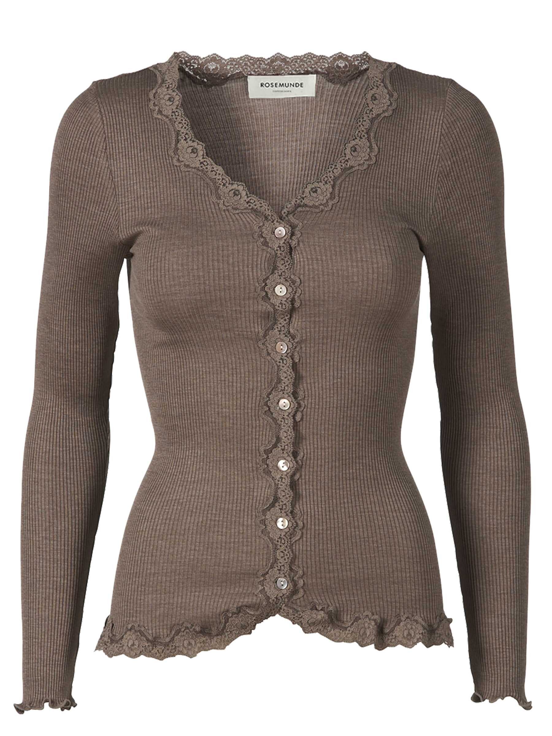 rosemunde Strickjacke Babette Silk Cardigan mit Seide Vintage-Spitzenbesatz, Perlmuttknopfleiste, Langarm, Seidenmix