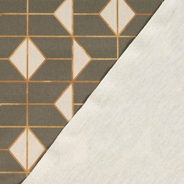 SCHÖNER LEBEN. Stoff Dekostoff Baumwolle Navani3 Art Deco Geometrie khakigrün gold beige 1, Digitaldruck