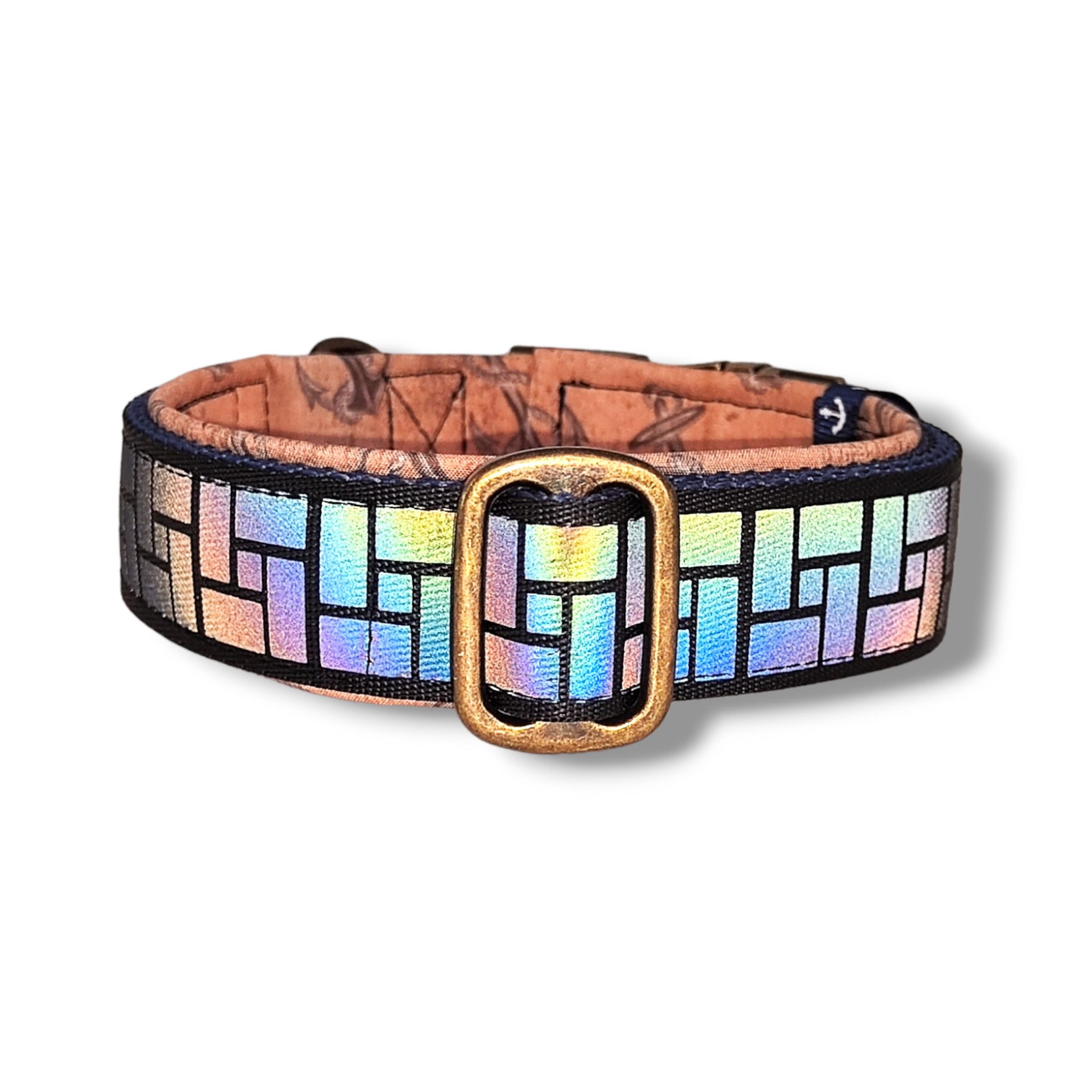 D by E Couture Hunde-Halsband "Northern Light II", reflektierend, gepolstert, verstellbar, 40mm breit, Handmade