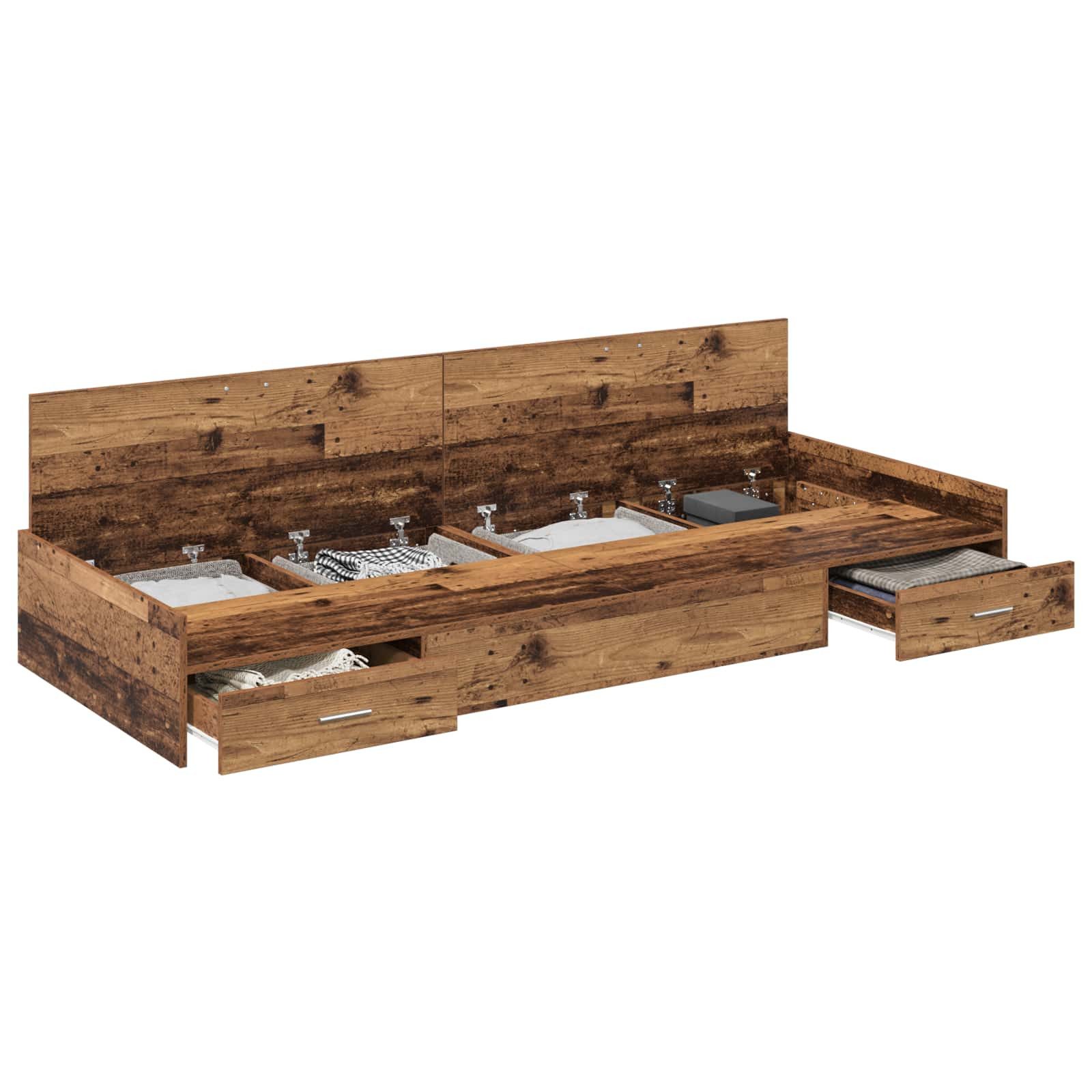 furnicato Bett Bettgestell 98,5 x 200 cm Altholz, Bett mit integriertem Stauraum durch Schubladen für dein Schlafzimmer