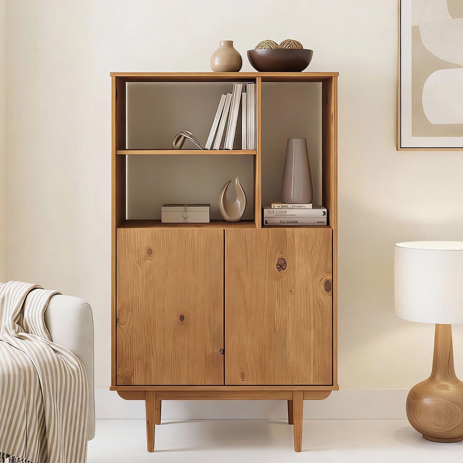 IDIMEX Highboard SIMONA, Wohnzimmerschrank offene Fächer & Türen Kiefer Massivholz eiche farben