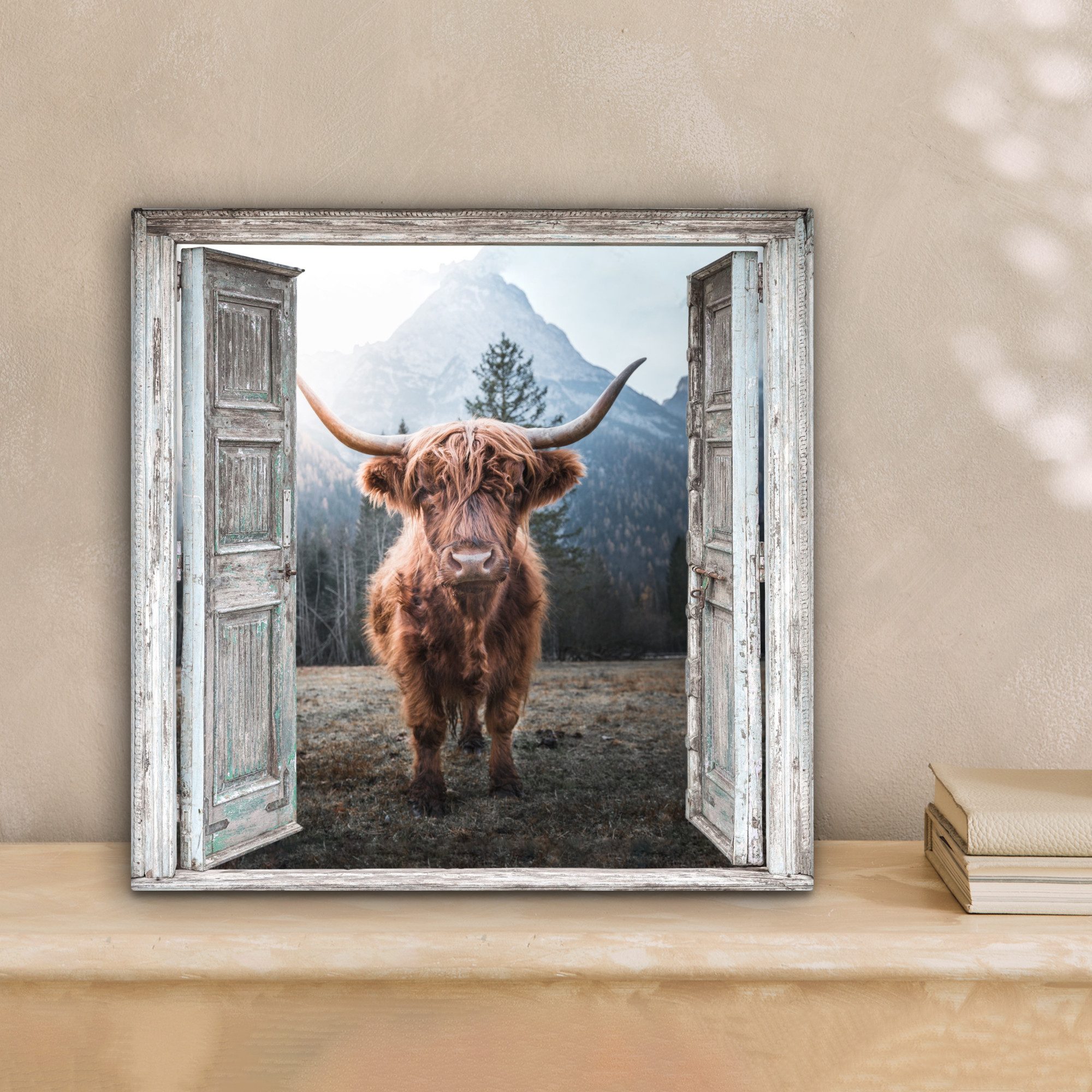 OneMillionCanvasses® Leinwandbild Schottischer Highlander - Kuh - Ländlich günstig online kaufen