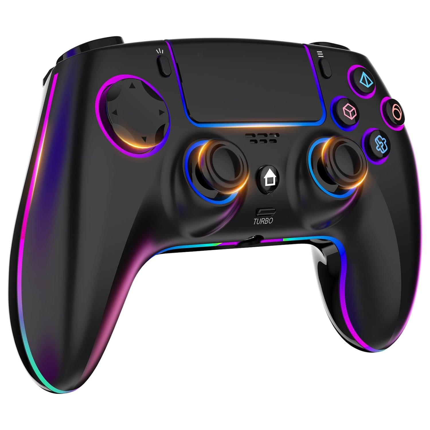 Fyrove Wireless Controller für PS4/PC, Gamepad mit 7 Farben RGB Beleuchtung Controller