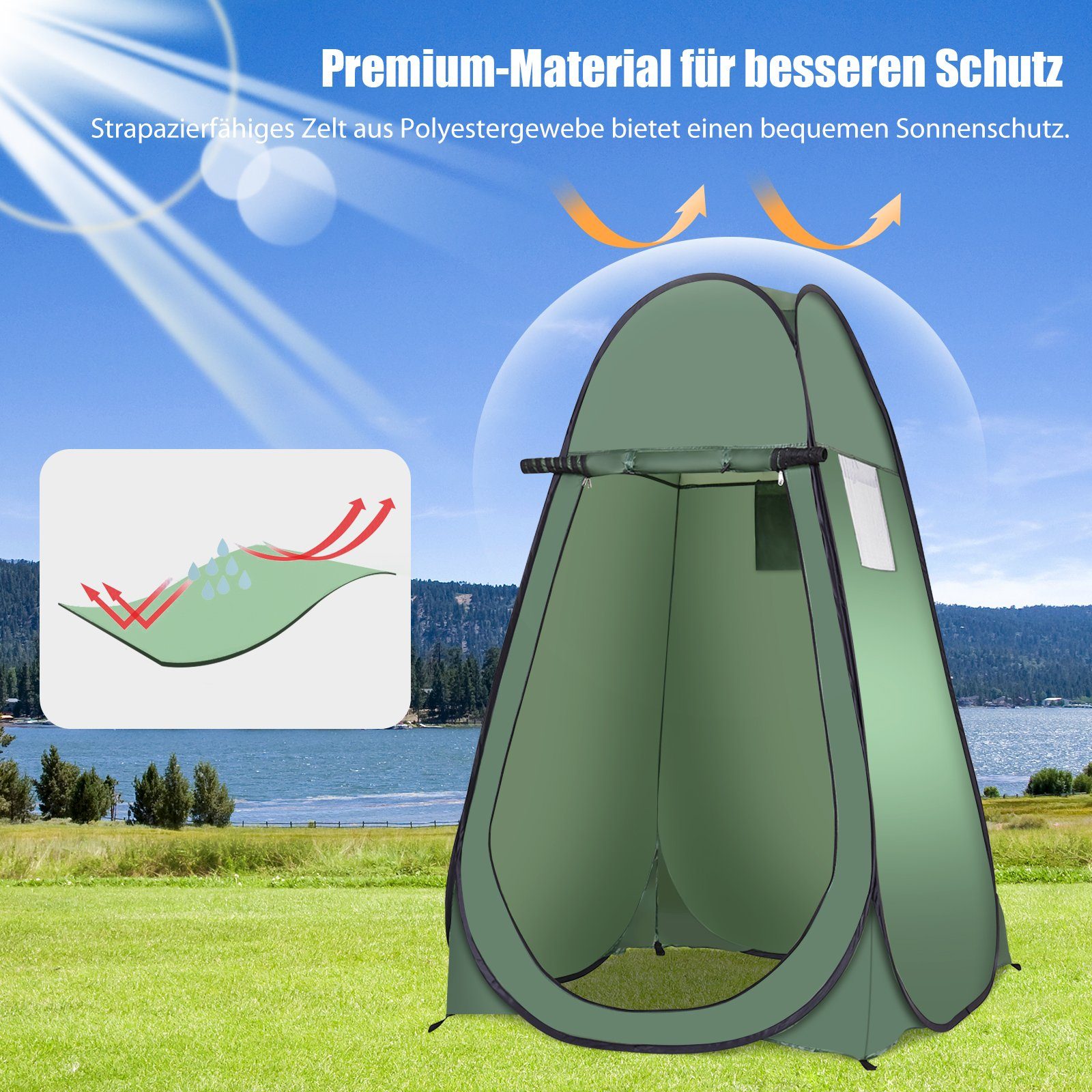 COSTWAY Faltzelt Umkleidezelt Camping Duschzelt, Personen: 1, Pop Up mit Tasche, Wurfzelt mit Innentasche