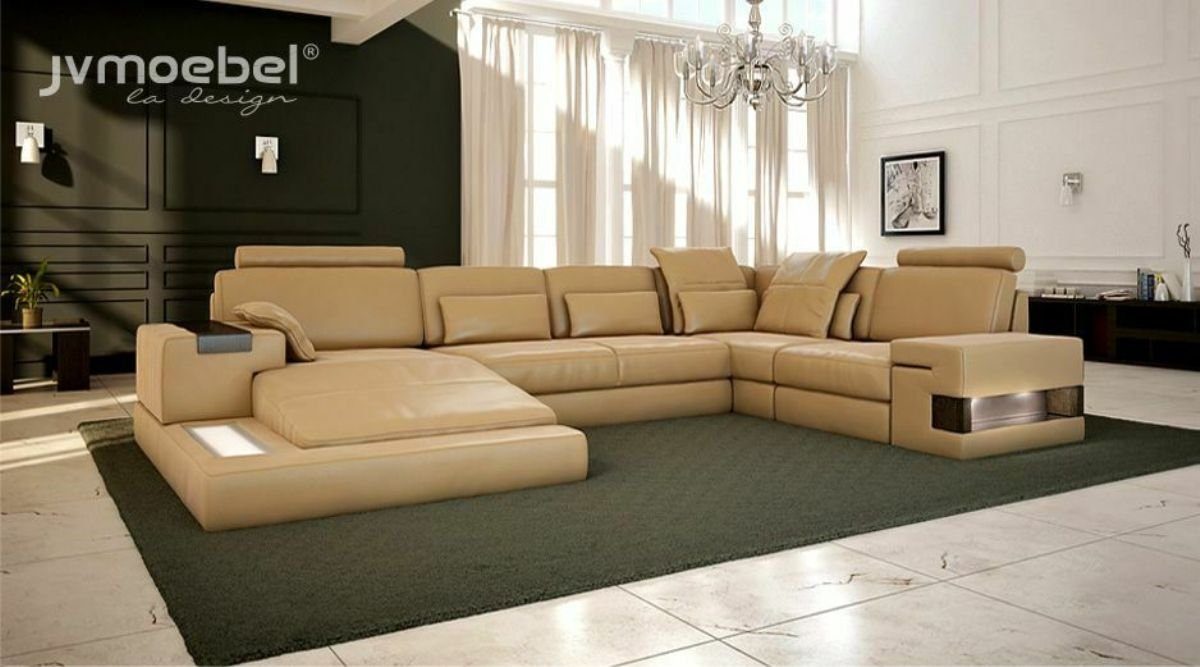 JVmoebel Ecksofa, Design Polster Modern Leder Bettfunktion neu Stoff Ecksofa U-Form