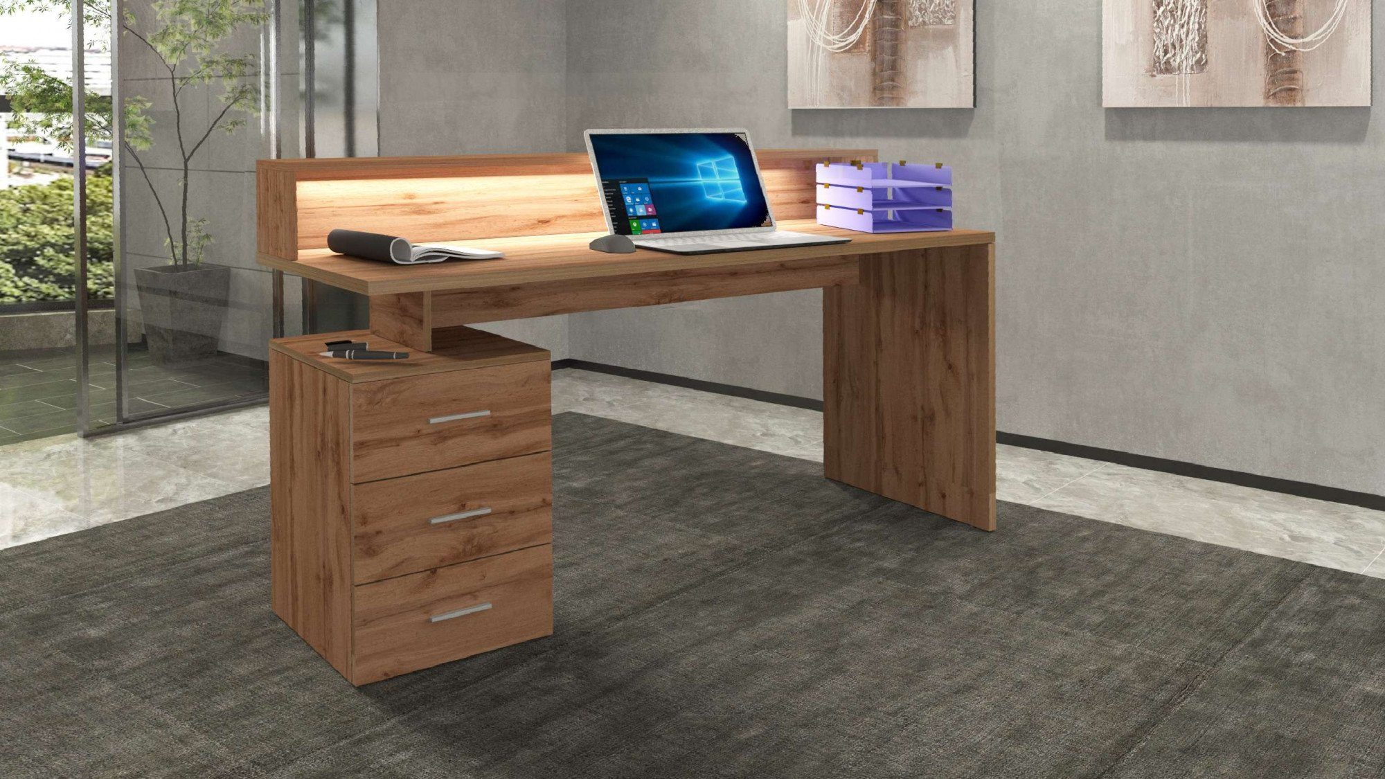 hochwertiges Tecnos Design, NEW SELINA, cm 160 ital. Oak Schreibtischaufsatz, Breite mit Schreibtisch Wotan