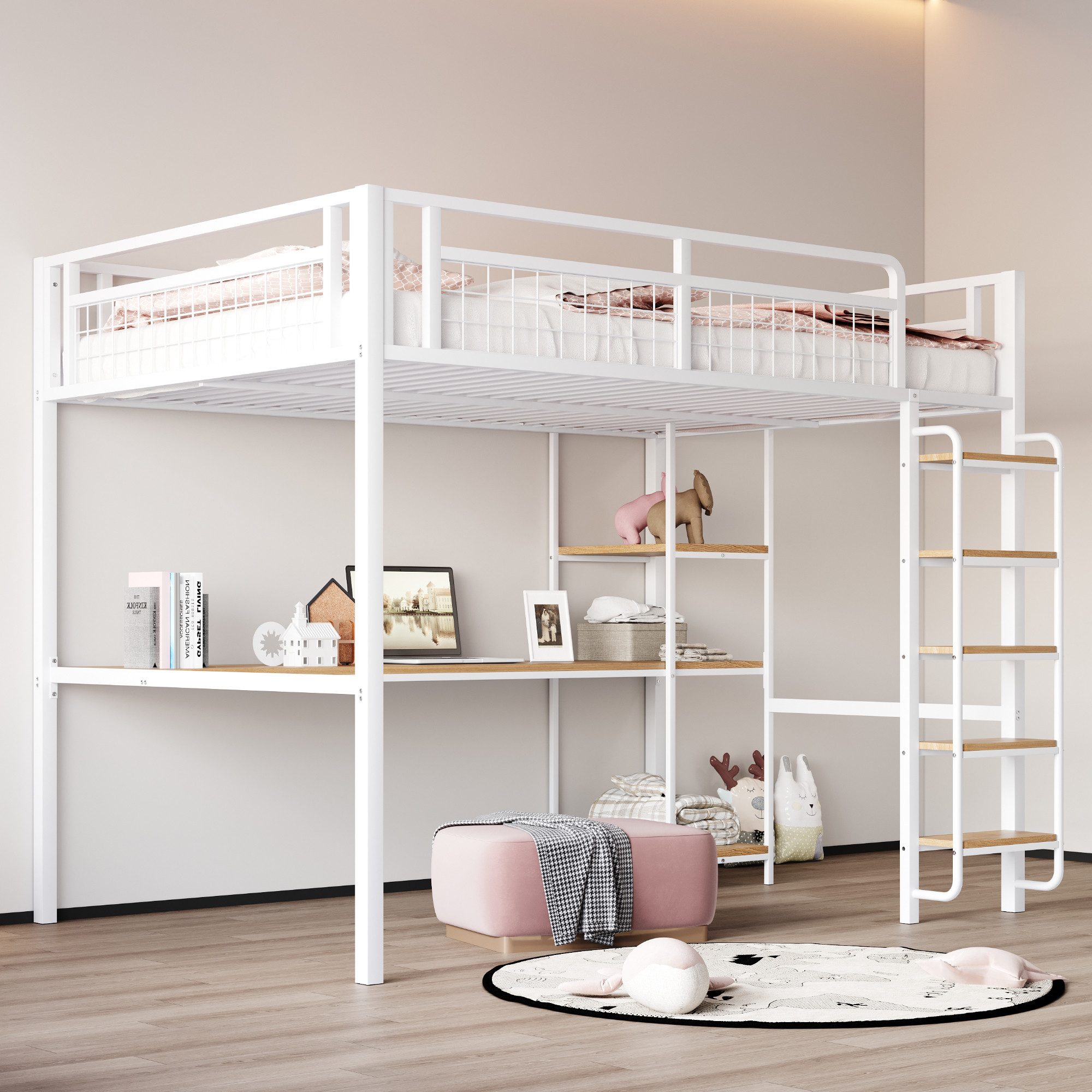 Merax Hochbett (1-St., Metallbett Einzelbett für günstig online kaufen