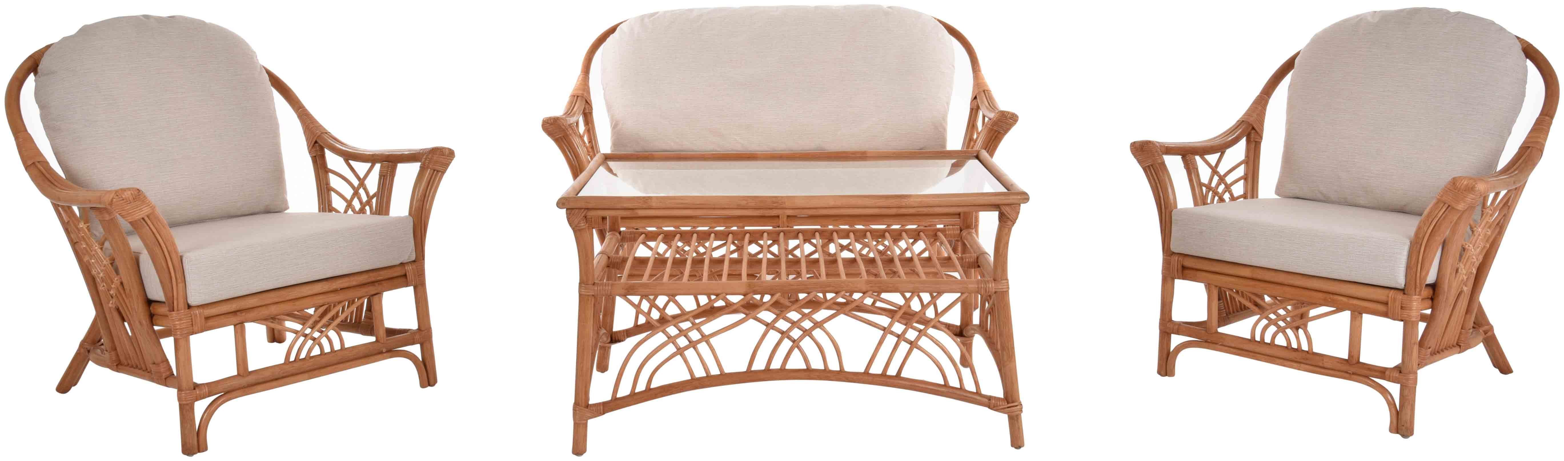 Krines Home Sitzgruppe Rattan Gruppe SINA Wintergarten Wohnzimmer Rattanset Rattangruppe, Rattanmöbel Set