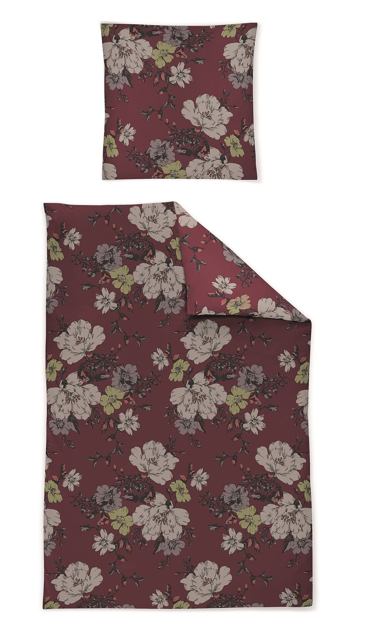 Irisette Bettwäsche Irisette Eos Mako-Satin Bettwäsche 135x200 Blumen Rosen Blüten weinrot, Mako-Satin, 2 teilig