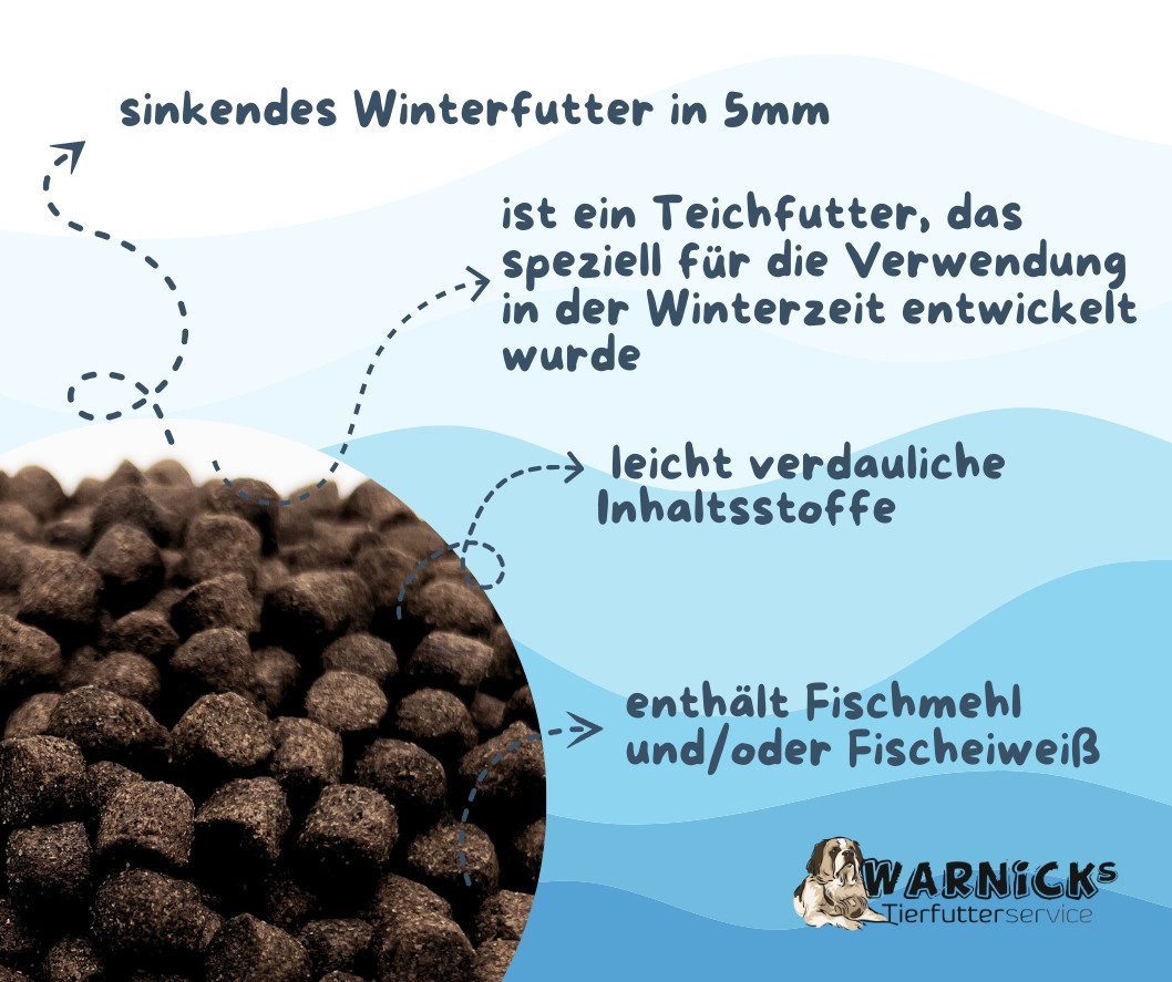 Warnick´s Tierfutterservice Koifutter sinkend für Herbst & Winter - speziell für die Winterzeit 5mm, Alleinfuttermittel für: Fische, Koi, Zierkarpfen, größere Teichfische