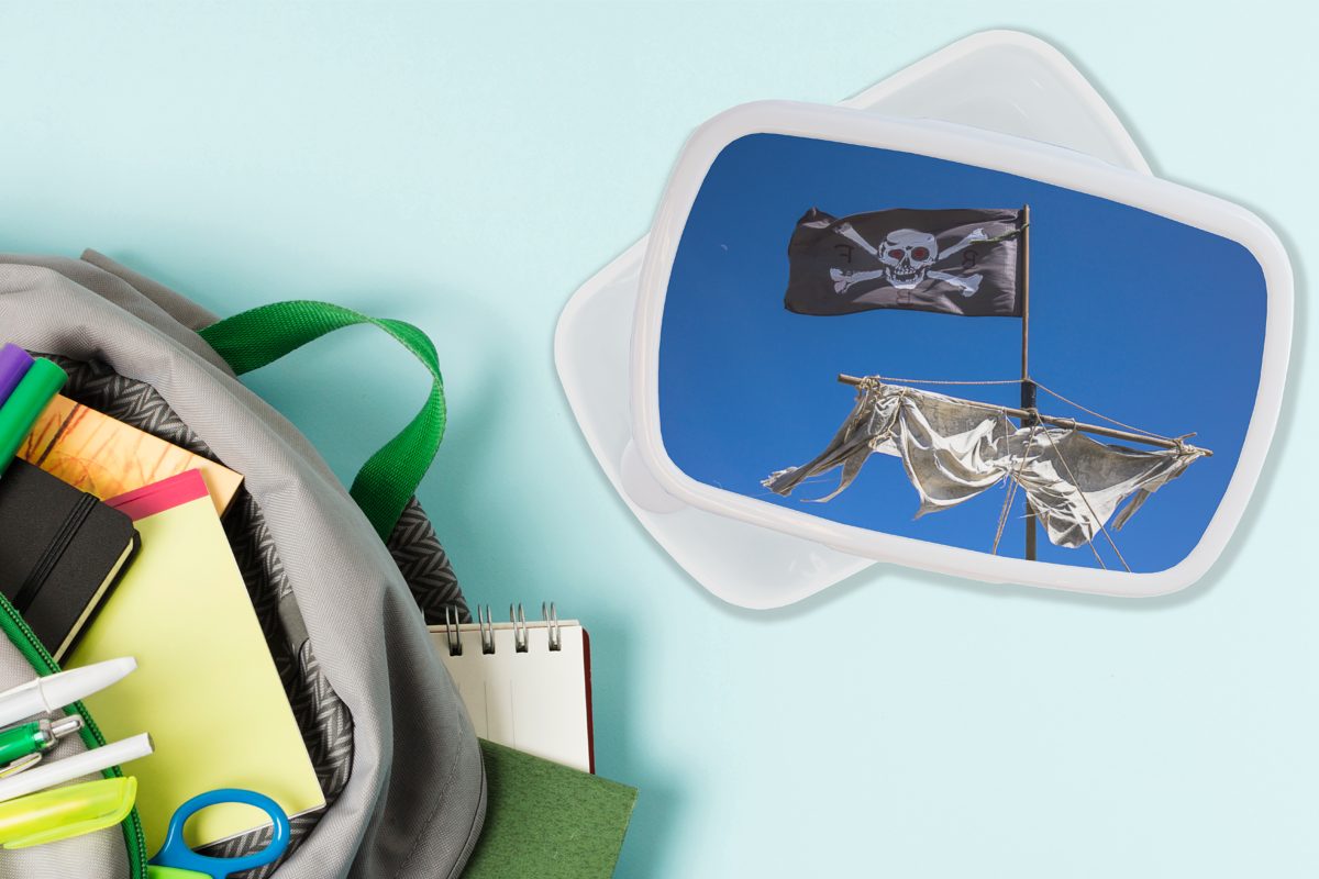 Mast, Kunststoff, MuchoWow für am Kinder Piratenflagge Erwachsene, Mädchen Brotdose, Brotbox Lunchbox und weiß für (2-tlg), und Jungs