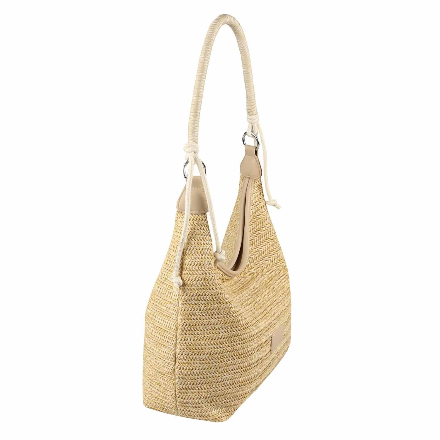 ITALYSHOP24 Schultertasche DAMEN TASCHE Strohtasche Shopper Hobo Geflecht Häkeltasche Crossbody, Boho Beuteltasche Leder Optik Sommer Basttasche Strand Reise Urlaub