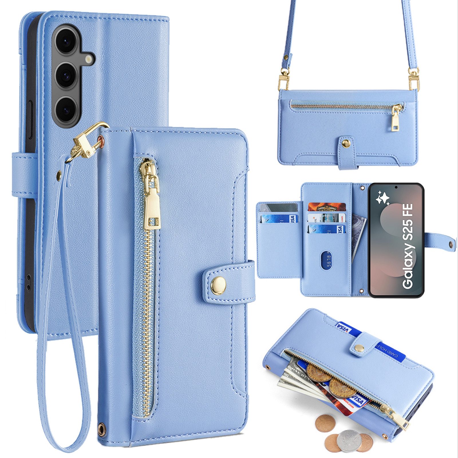 betterfon Handykette für Samsung Galaxy Leder Umhänge Hülle mit Kartenfächer, Hände frei - mit Silikonhülle & Schnur für flexiblen Alltag