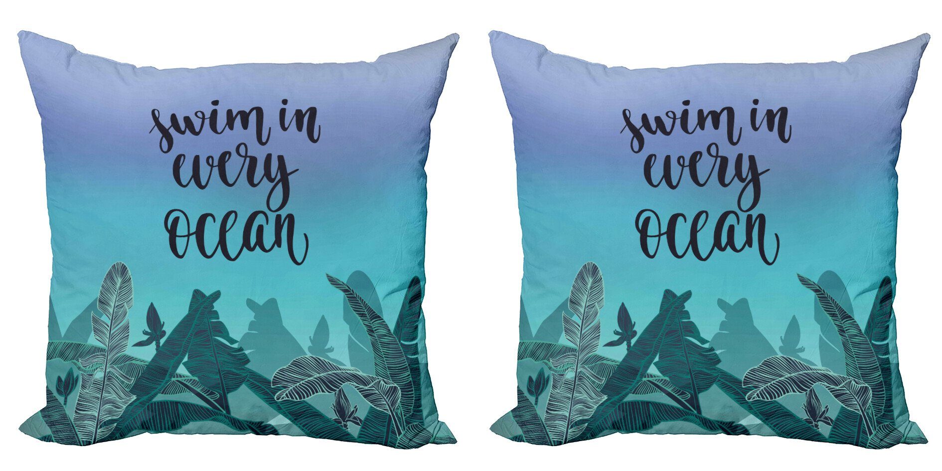 (2 Modern allen Sie auf Schwimmen Kissenbezüge Ombre Digitaldruck, Zitat Doppelseitiger Stück), Abakuhaus Accent Ozeanen in