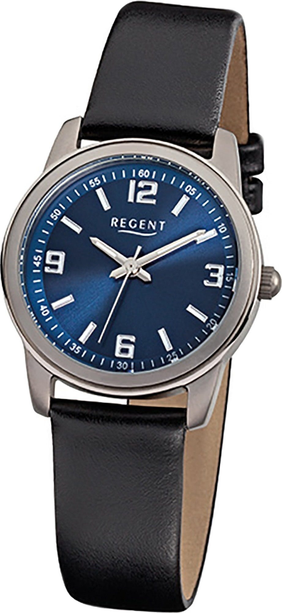 Regent Quarzuhr Regent Leder Damen Uhr F-867 Quarzuhr, Damenuhr mit Lederarmband, rundes Gehäuse, klein (ca. 27mm), Elegant-S