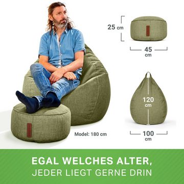 Green Bean Sitzsack Home-Linen (Indoor Riesensitzsack und Pouf mit EPS-Perlen Füllung, Kuschelig Weich Waschbar), Drinnen Stoff Bodenkissen Liegekissen Sitzkissen Lounge
