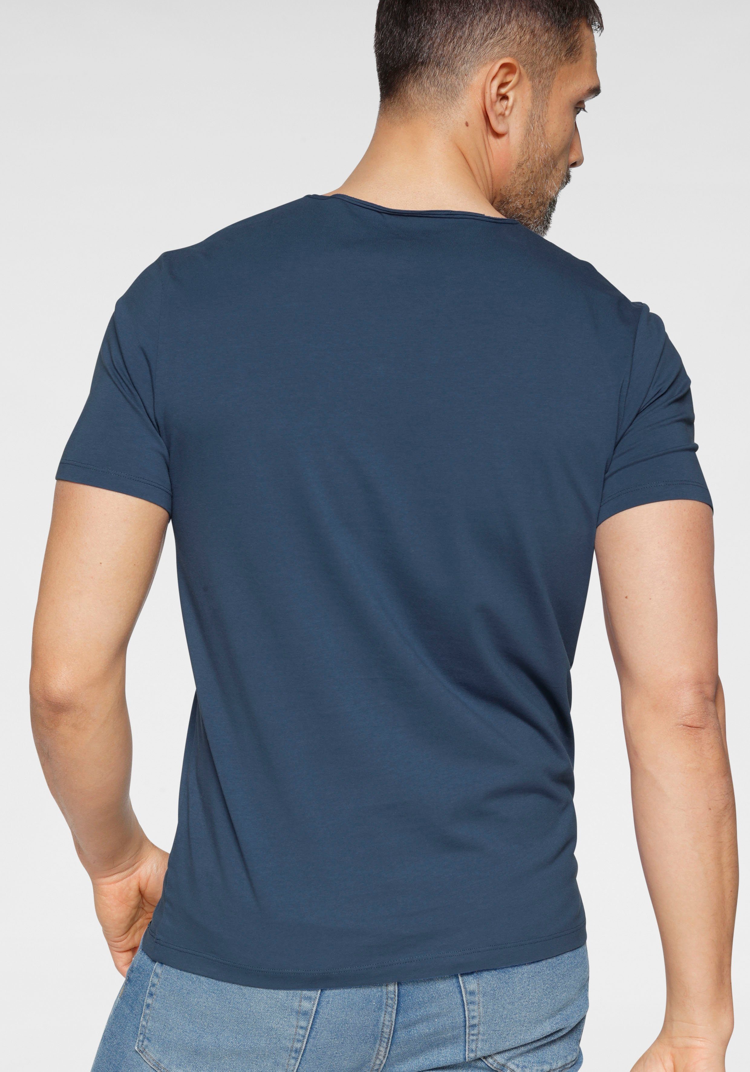 T-Shirt feinem fit body OLYMP aus Level indigo Jersey Five