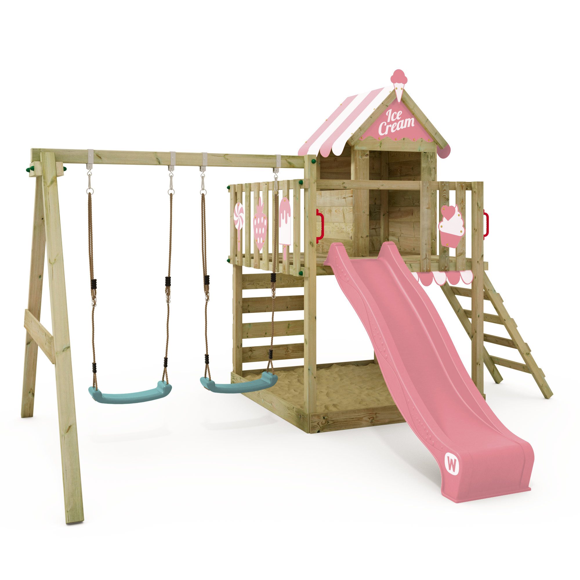 Wickey Spielturm Smart Candy – Kletterturm mit Rutsche, Kletterwand & Schaukel, Hochwertiges Stelzenhaus mit langer Haltbarkeit & 10 Jahren Garantie*
