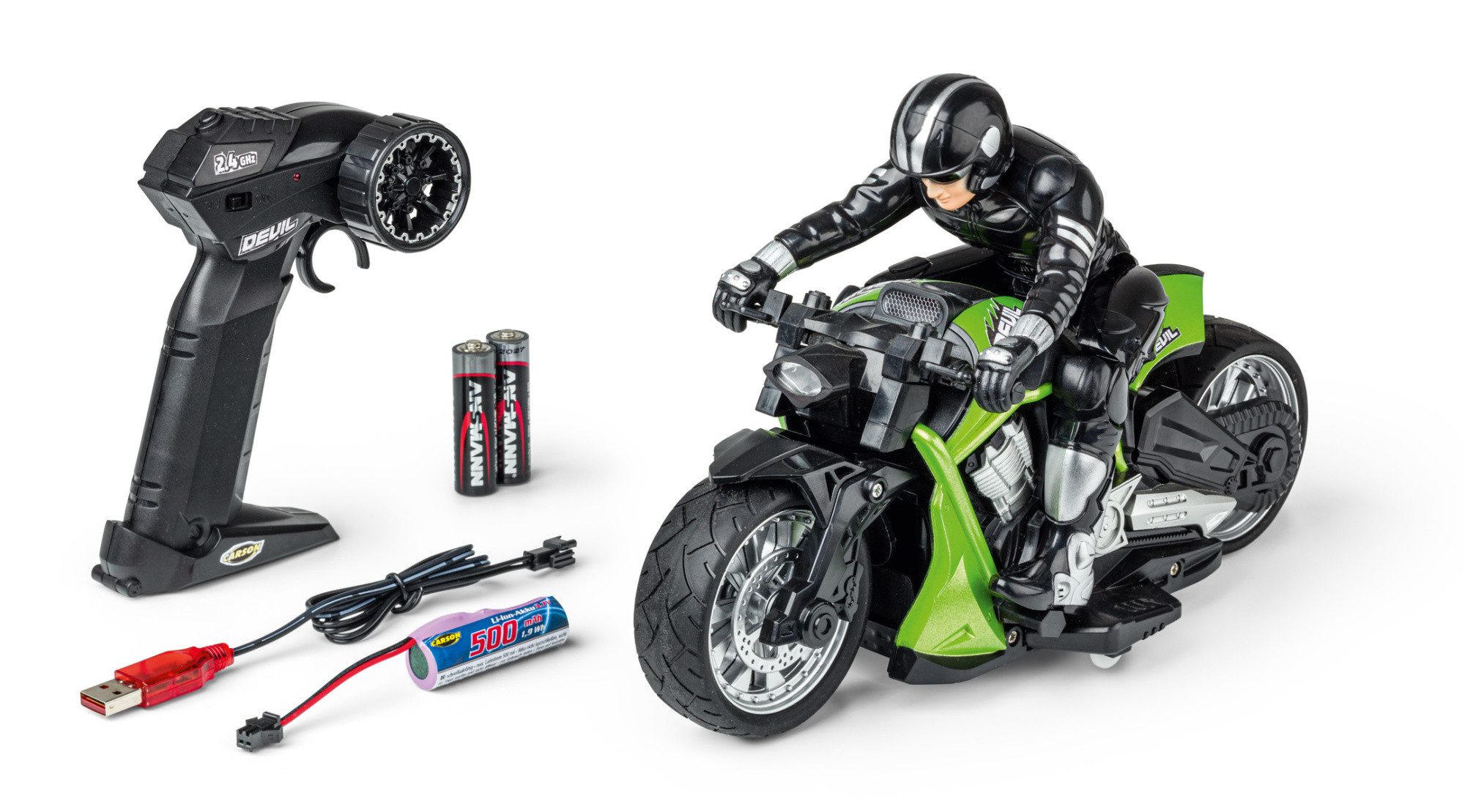Carson RC Devil Bike Elektro Motorrad grün 100% RTR RC-Ladegerät