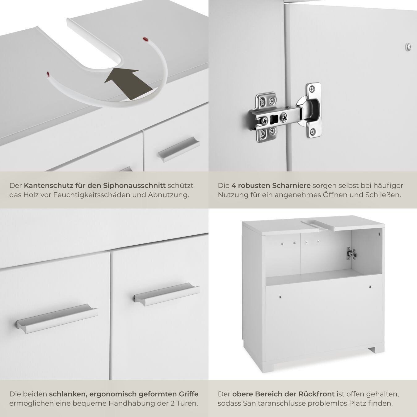 tectake Waschbeckenunterschrank Badezimmerschrank ohne Waschbecken, Belastbarkeit 35kg, 60 x 35 x (Badezimmer Unterschrank Idris, in weiß) 2 geräumige Fächer, S – Bild 5 von 5