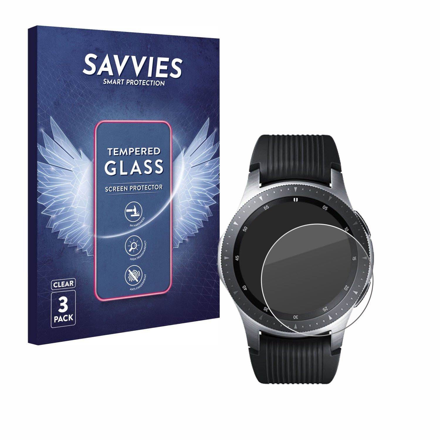 Savvies Displayschutzglas Schutzglas für Samsung Galaxy Watch (46 mm), 3 Stück, Displayschutz 9H Glas Klar Transparent