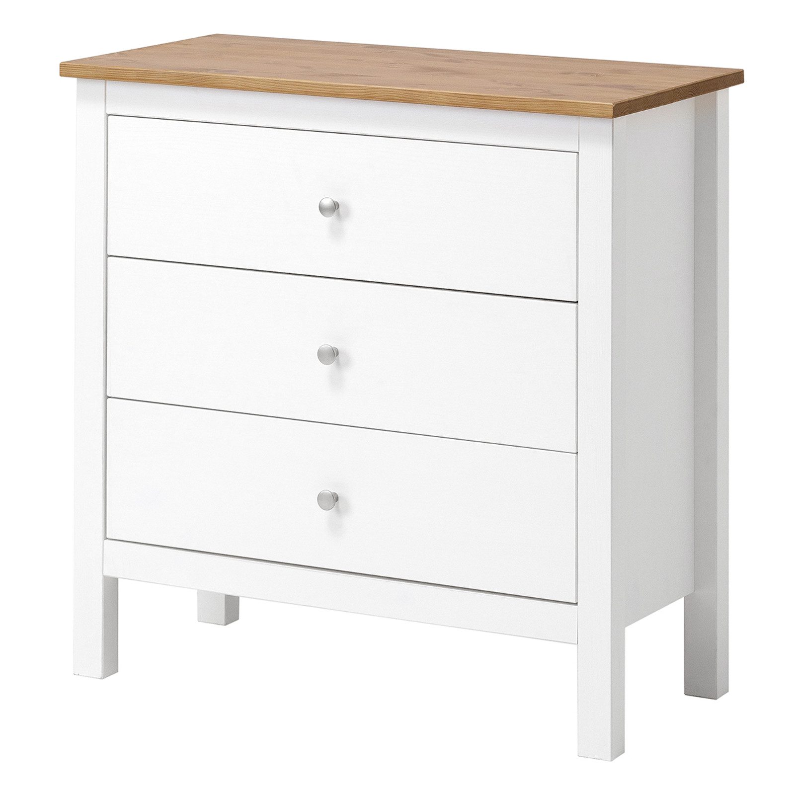 hagge home Schubkastenkommode hagge home Vesa, Schubladenschrank Kiefernholz massiv 75 x 37 x 75 cm Weiß-Braun