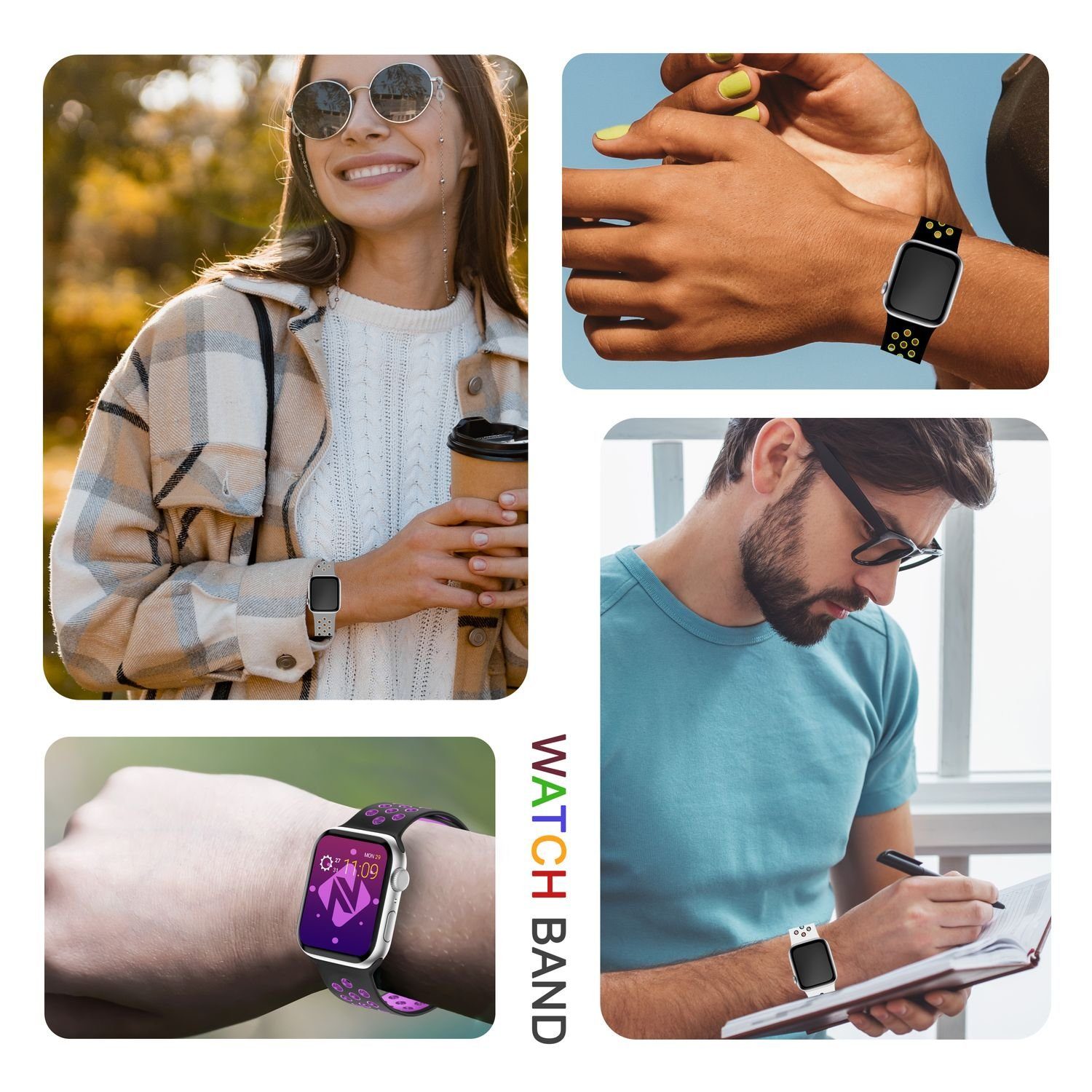 Nalia Smartwatch-Armband Apple Watch 44/45/46/49mm, Airflow Silikon Ersatzband / für Fitness Uhr / Atmungsaktive Löcher – Bild 5 von 5