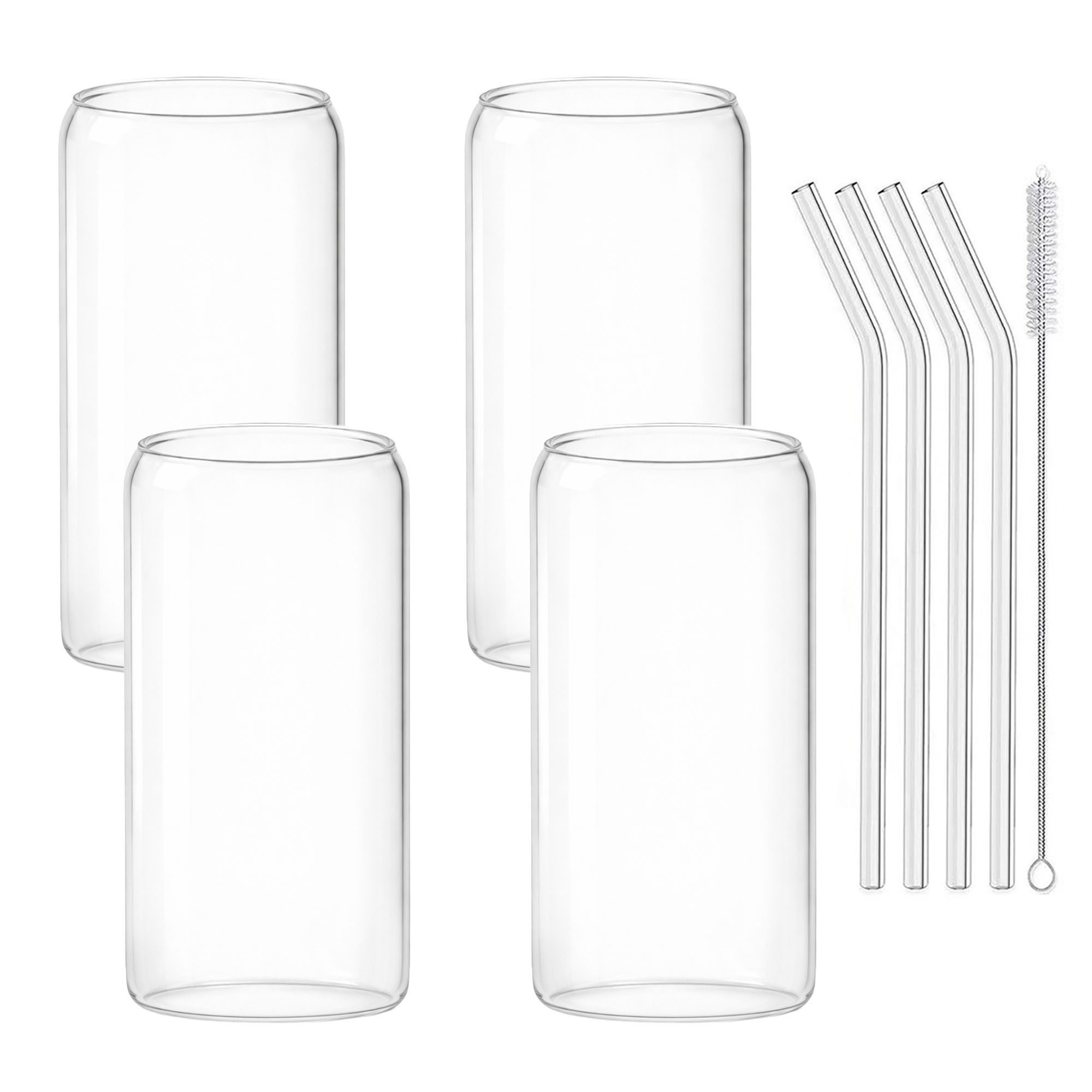 mixed24 Gläser-Set 4er Set Gläser 500ml inkl. Glashalm Dosenform, ideal für Iced Matcha Latte, Latte Macchiato, Cocktails, Smoothies