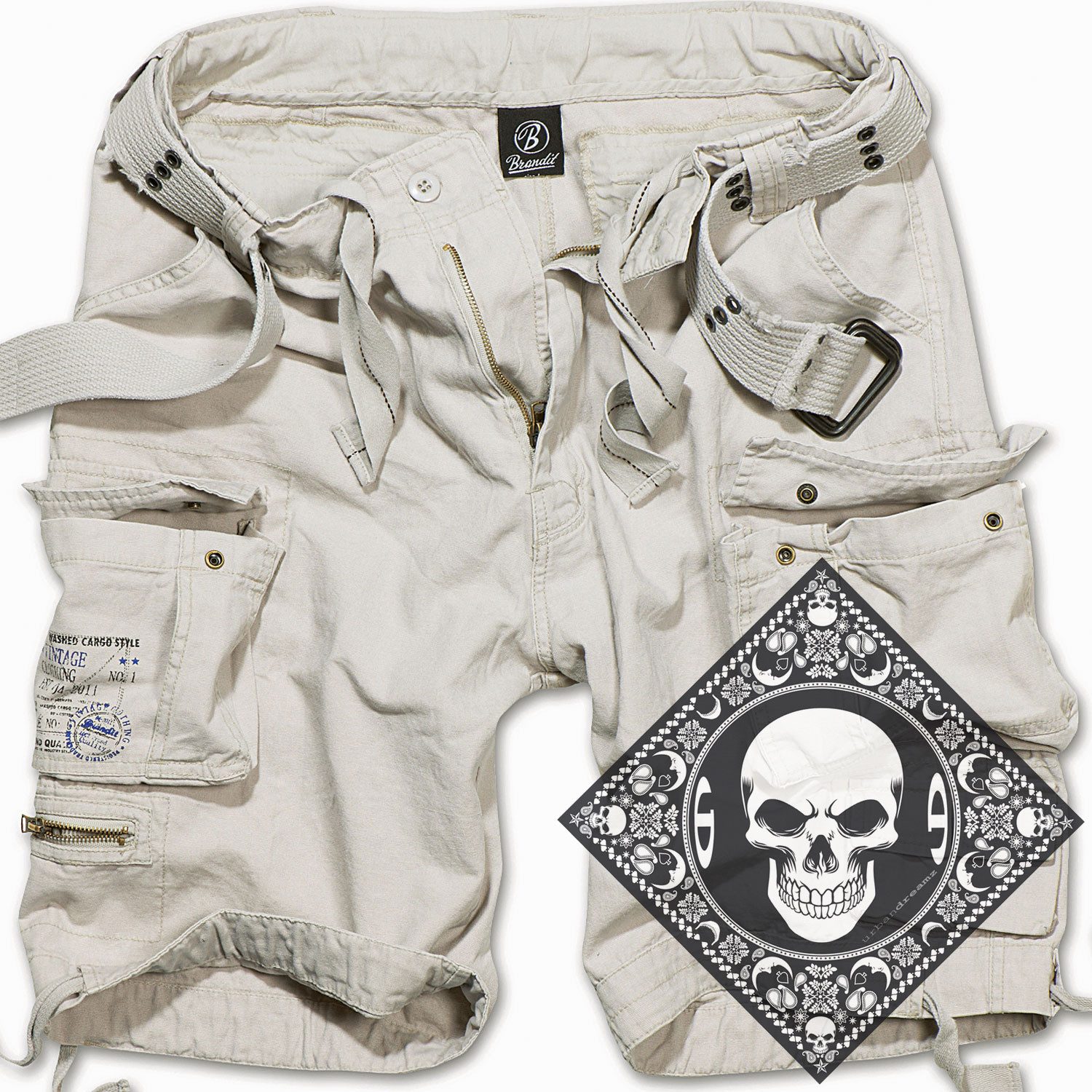 Brandit Cargoshorts Cargo Shorts kurze Hose robust schwere Qualität mit UD Bandana