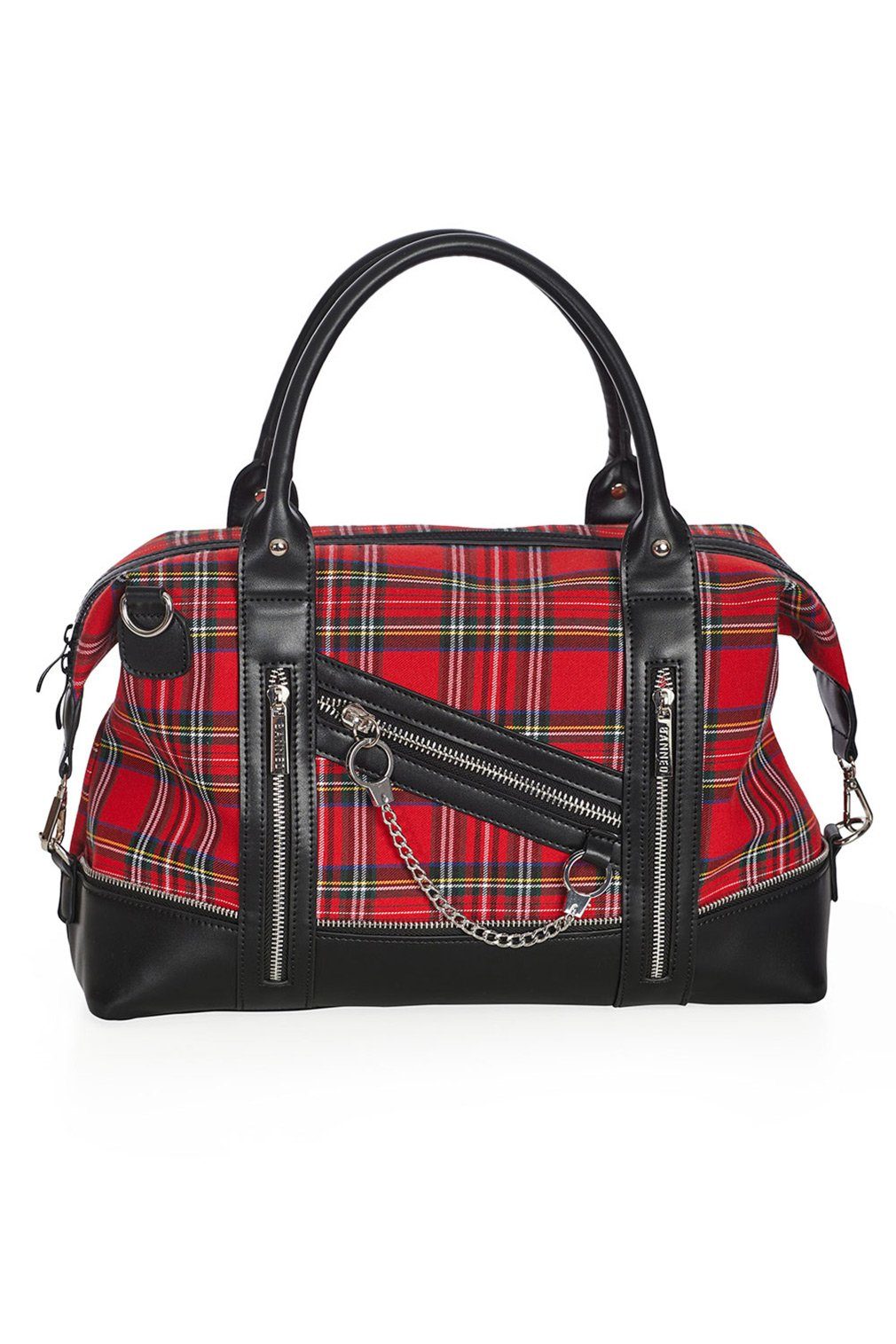 Banned Schultertasche Edwards Tartan, Gothic Handschellen Zips Weekender
