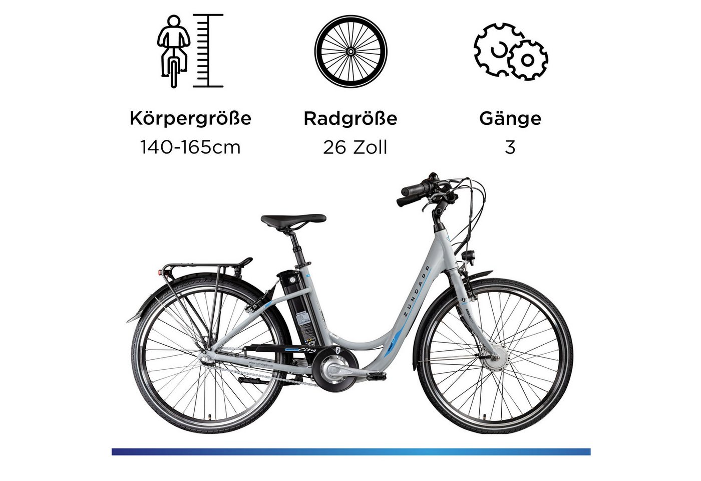 Thumbnail - Zündapp E-Bike Cityrad Green 2.7, 3 Gang, Nabenschaltung, Frontmotor, 531,6 Wh, Pedelec, Elektrofahrrad für Damen u. Her...