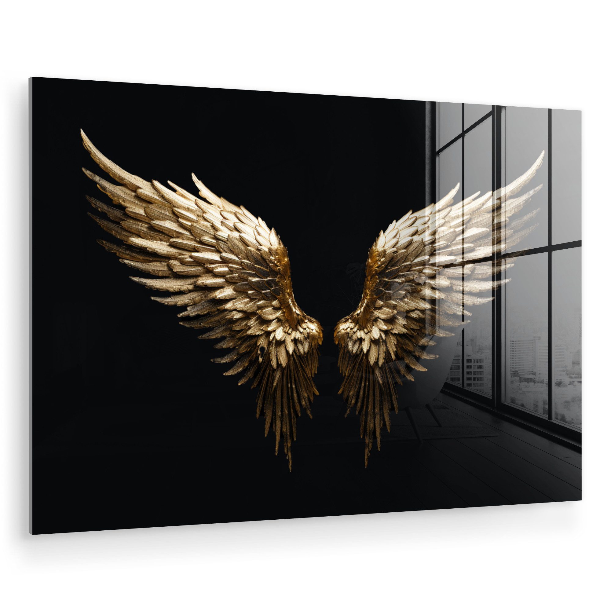MuchoWow Acrylglasbild Flügel - Engel - Gold - Schwarz - Abstrakt, Inkl. Au günstig online kaufen