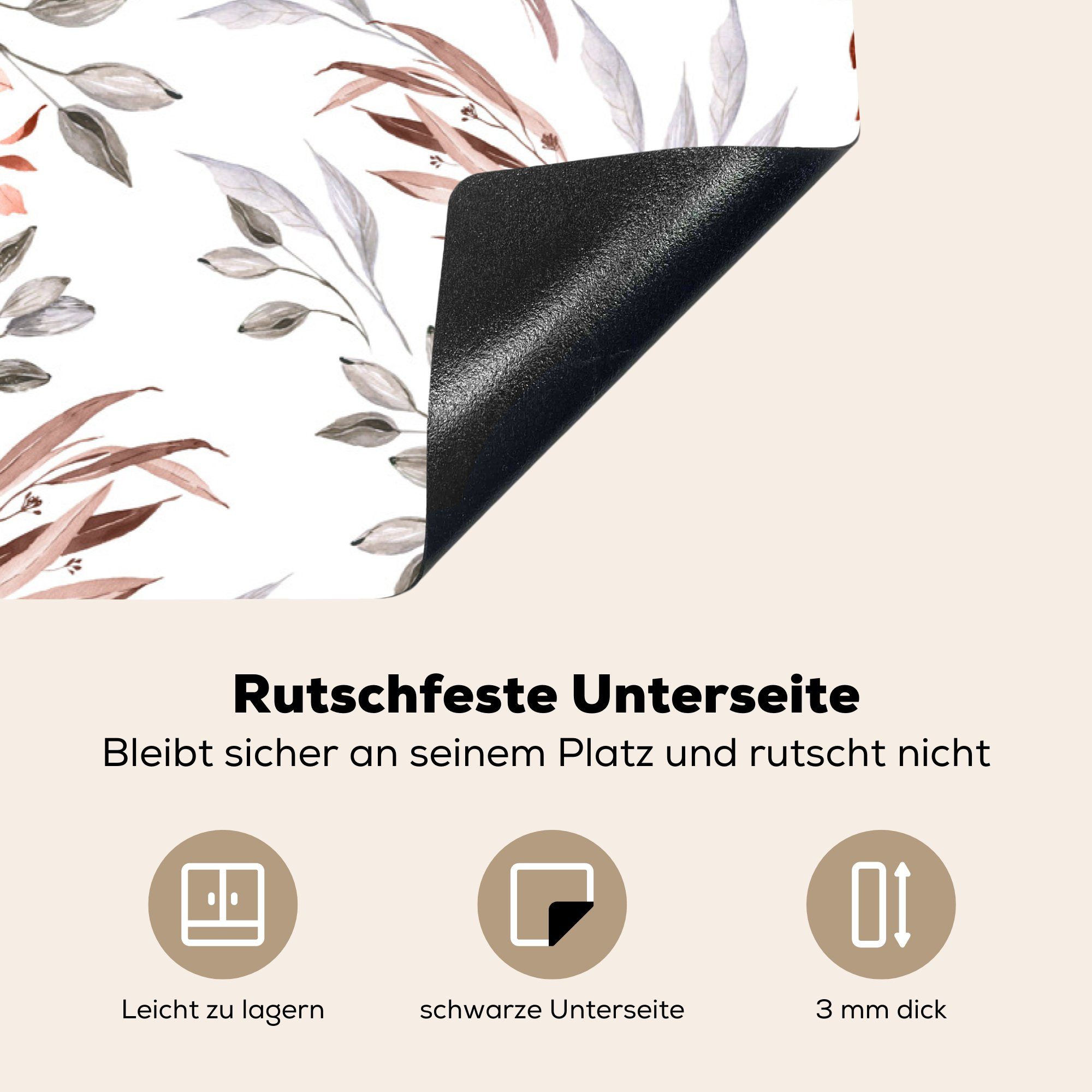MuchoWow Herdblende-/Abdeckplatte Rosen küche, (1 tlg), - Weiß, Induktionskochfeld - Ceranfeldabdeckung 81x52 cm, die Schutz Vinyl, Blätter für
