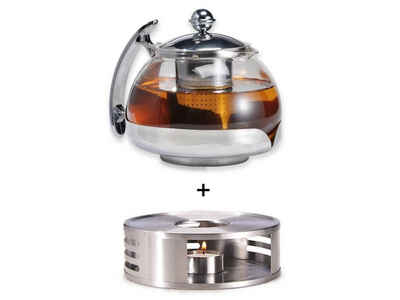 Gravidus Teekanne Teekanne Glas mit Edelstahl Stövchen Tee Set Teewärmer Teebereiter ca. 1,2 Liter