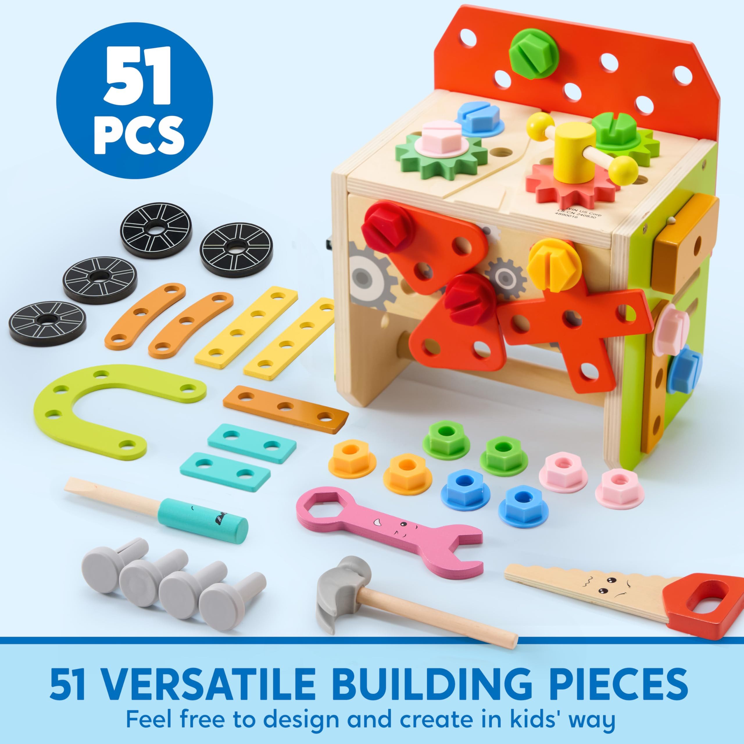 SYNCFUN Kinder-Werkzeug-Set SYNCFUN 51-teiliges Holz-Werkzeugset – Montessori für Kinder ab 3, (51-tlg)