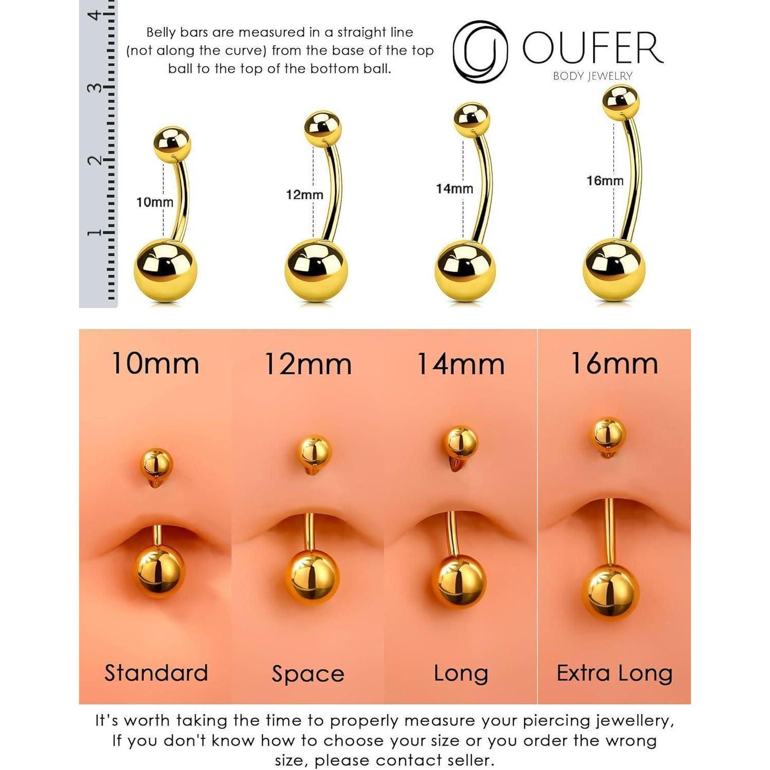 LuxusKollektion Bauchnabelpiercing Titan Internally Threaded Navel Piercing 14G Gold Belly Bar 5/8mm
