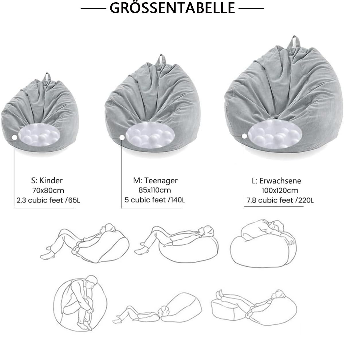 Agger Sitzsack Sitzsackstuhl für Kinder und Erwachsene, nur Bezug (Keine Füllung), für Sofa-Stofftiere – Bild 3 von 5