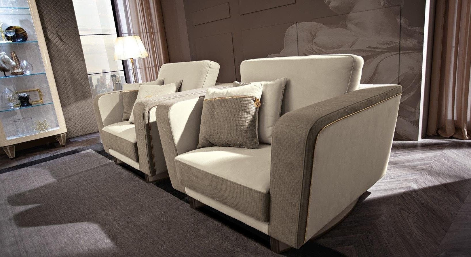 Xlmoebel Sessel Design Lounge Relax Sessel aus Leder und Textil mit Holzgestell (Sessel), Hergestellt in Italy