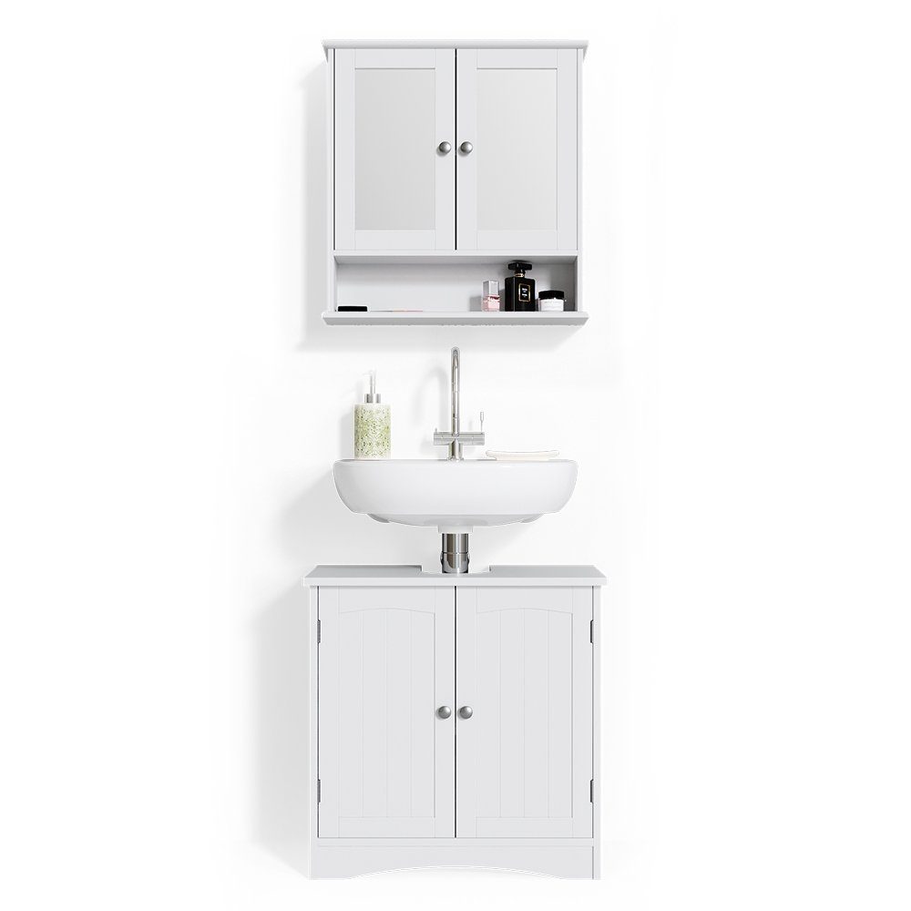 (2-St., Badezimmerset Weiß Set) 1, Landhausstil im 2- Bianco Badmöbel-Set Vicco Set er