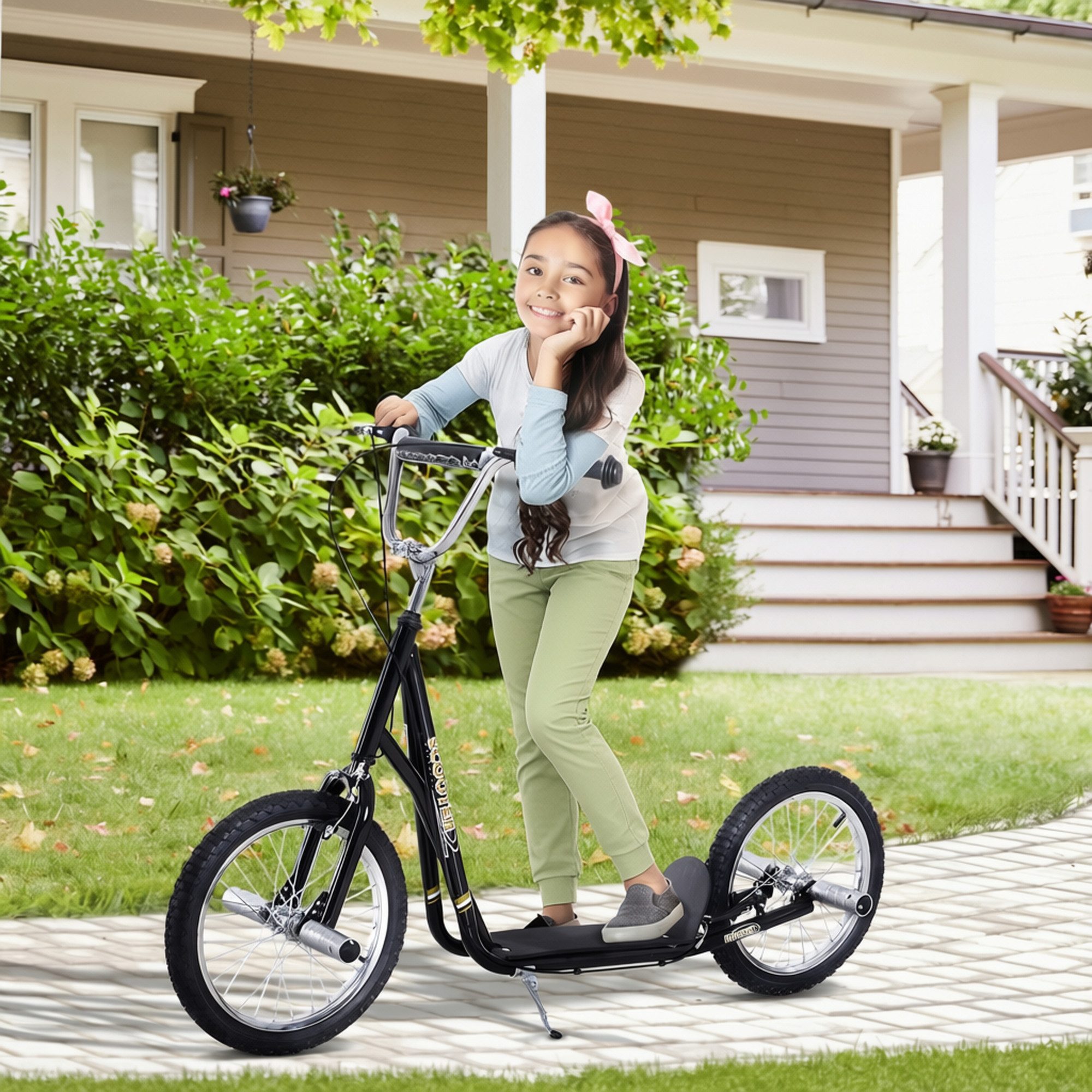HOMCOM Cityroller Kinderroller Scooter mit verstellbarem Lenker, großen Rädern, 0 km/h, (Kickscooter, 1 tlg., Kinderroller), für Garten, Schwarz