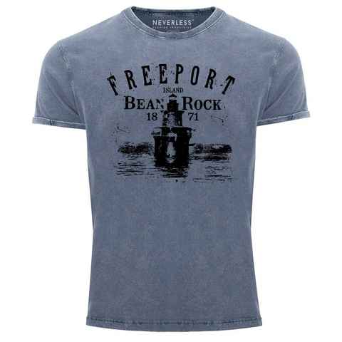 Neverless Print-Shirt Herren Vintage Shirt Retro Print Leuchturm Schriftzug Freeport Island Neverless® mit Print